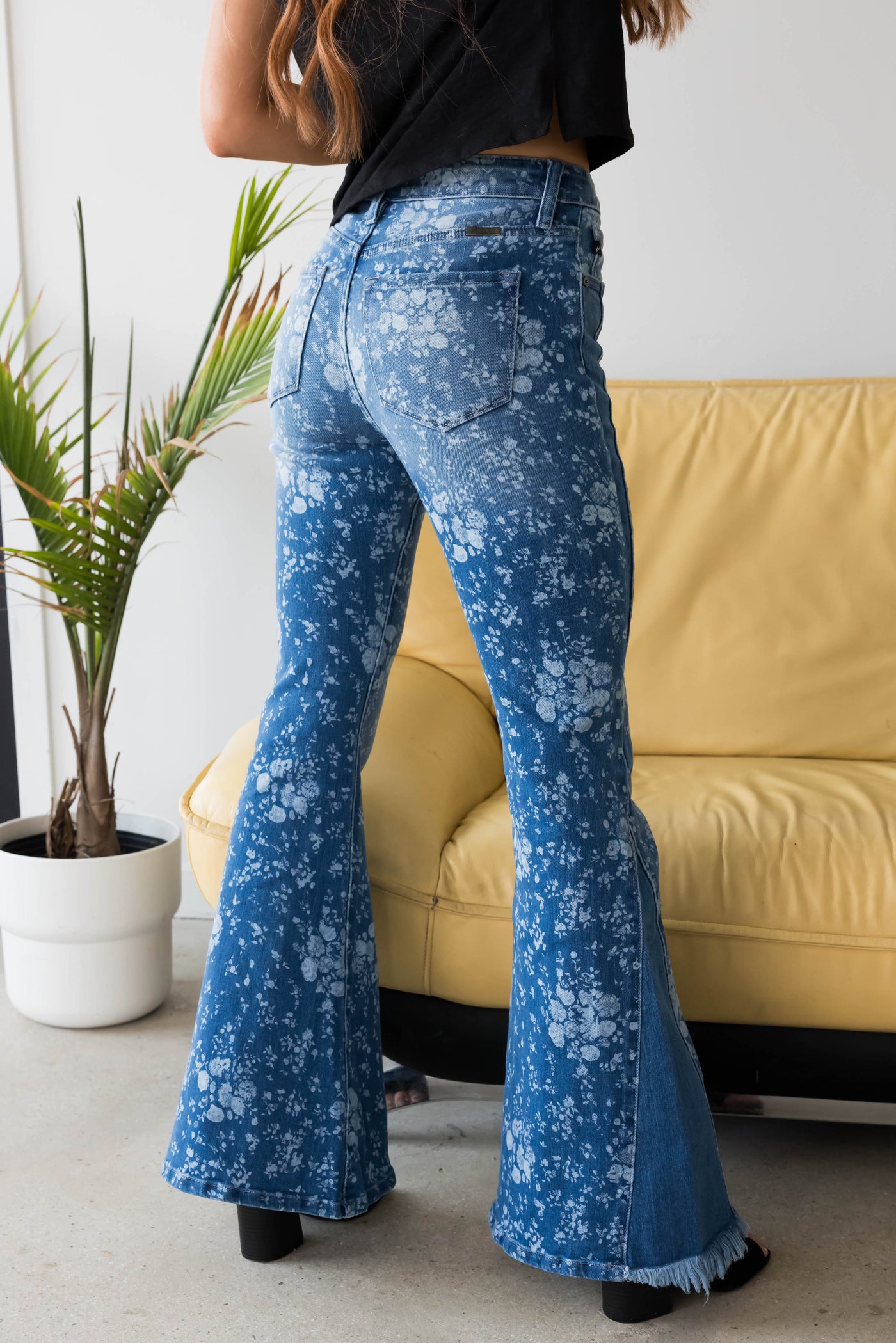 KanCan High Rise Floral Print Flare Jeans