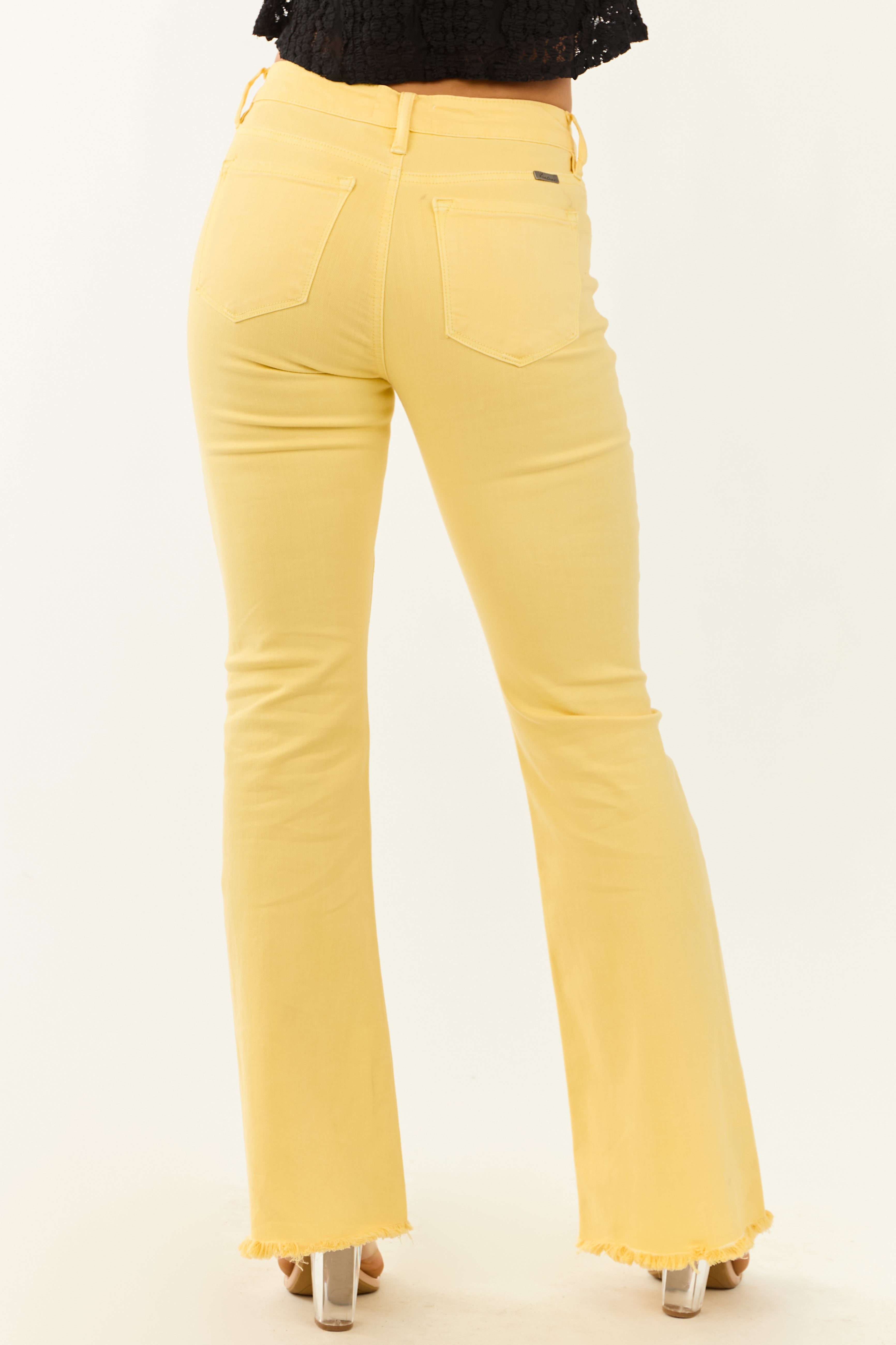 KanCan Lemon Stretchy Button Fly Flare Jeans | Lime Lush Boutique