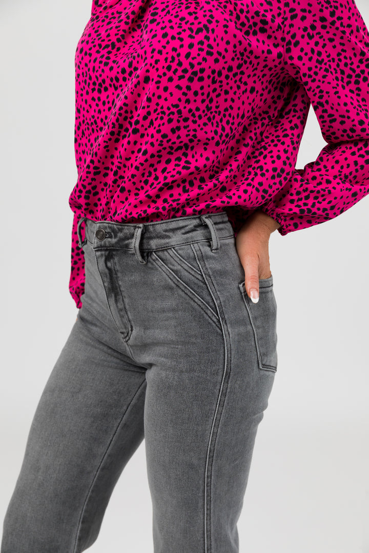 KanCan Light Grey Ultra High Rise Flare Jeans