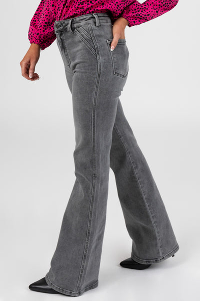 KanCan Light Grey Ultra High Rise Flare Jeans