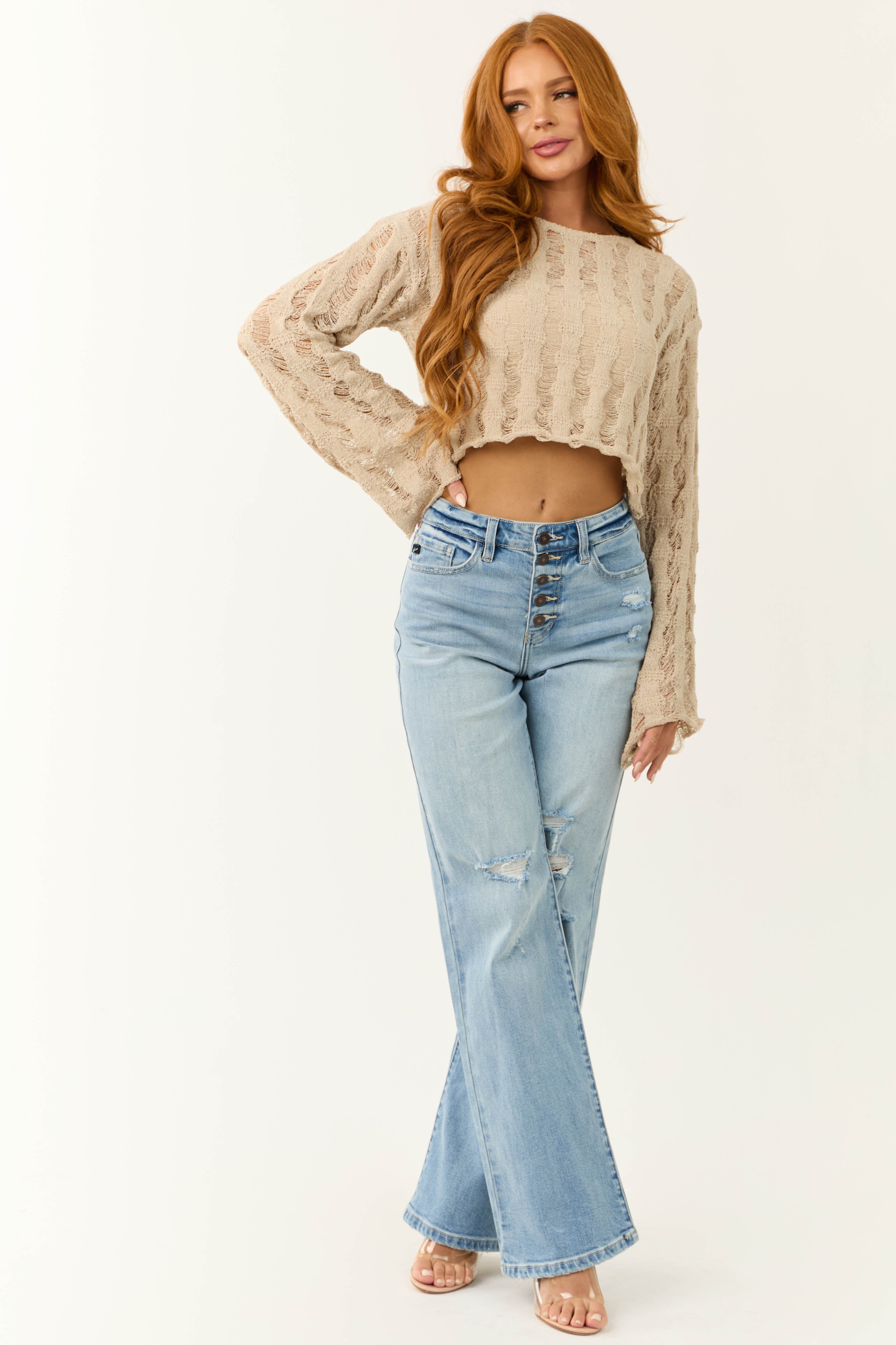 KanCan Light Wash High Rise 90's Flare Jeans Lime Lush Boutique
