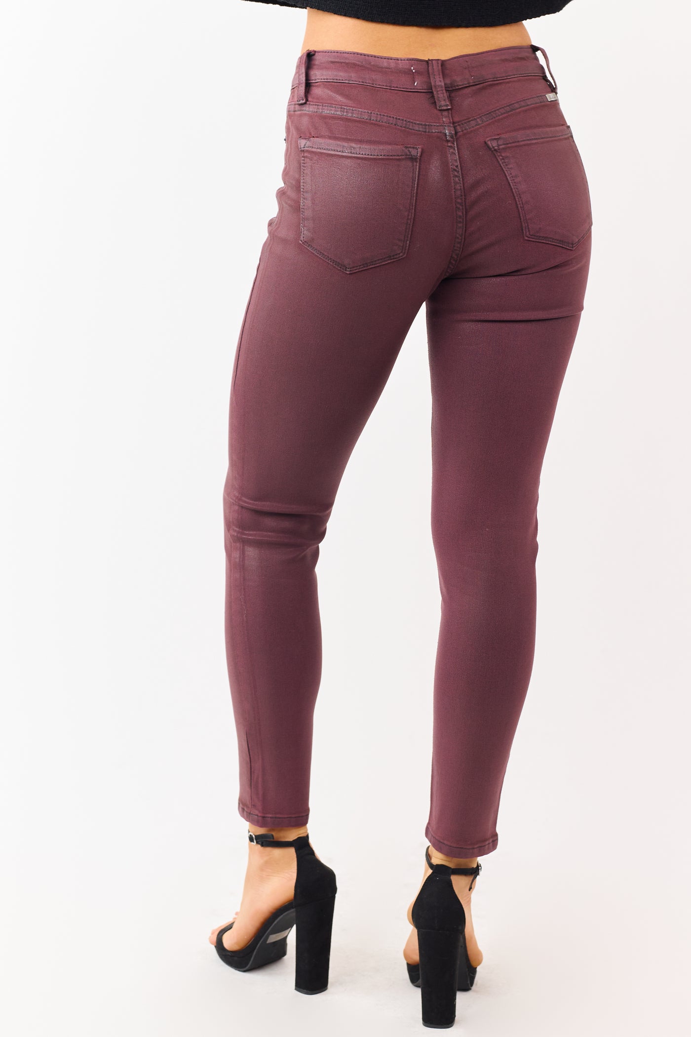 KanCan Mahogany Mid Rise Coated Stretchy Skinny Jeans