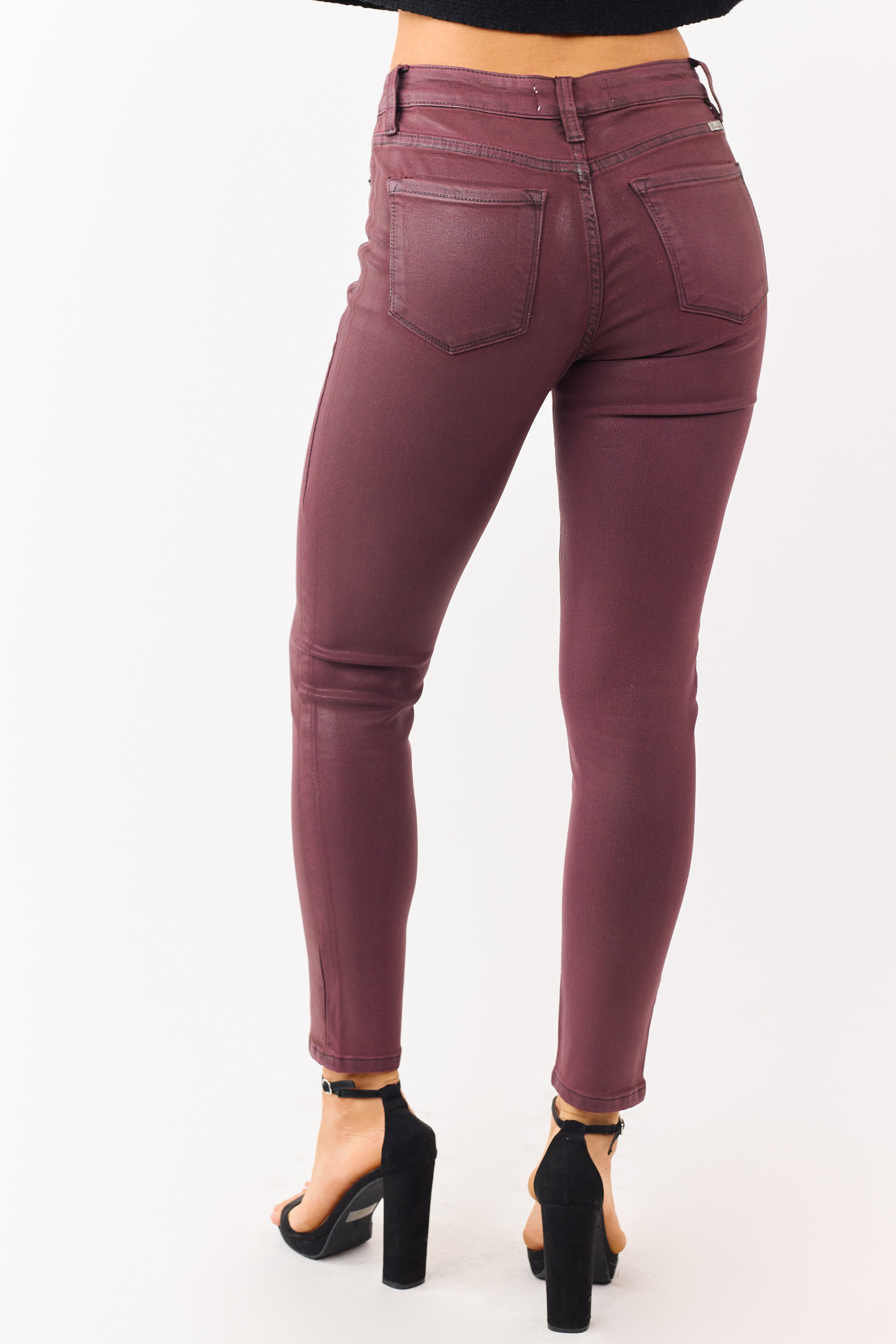 KanCan Mahogany Mid Rise Coated Stretchy Skinny Jeans