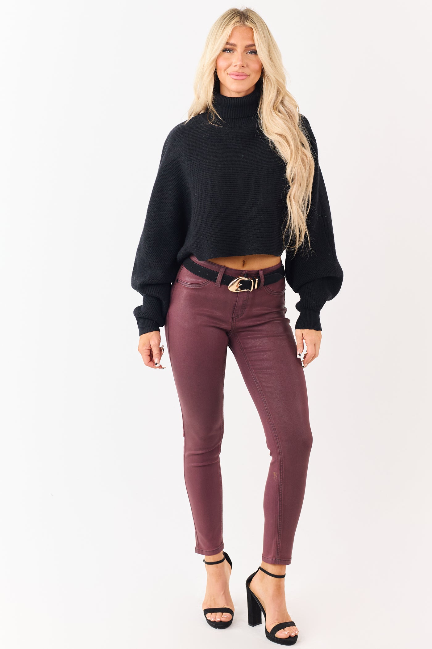 KanCan Mahogany Mid Rise Coated Stretchy Skinny Jeans