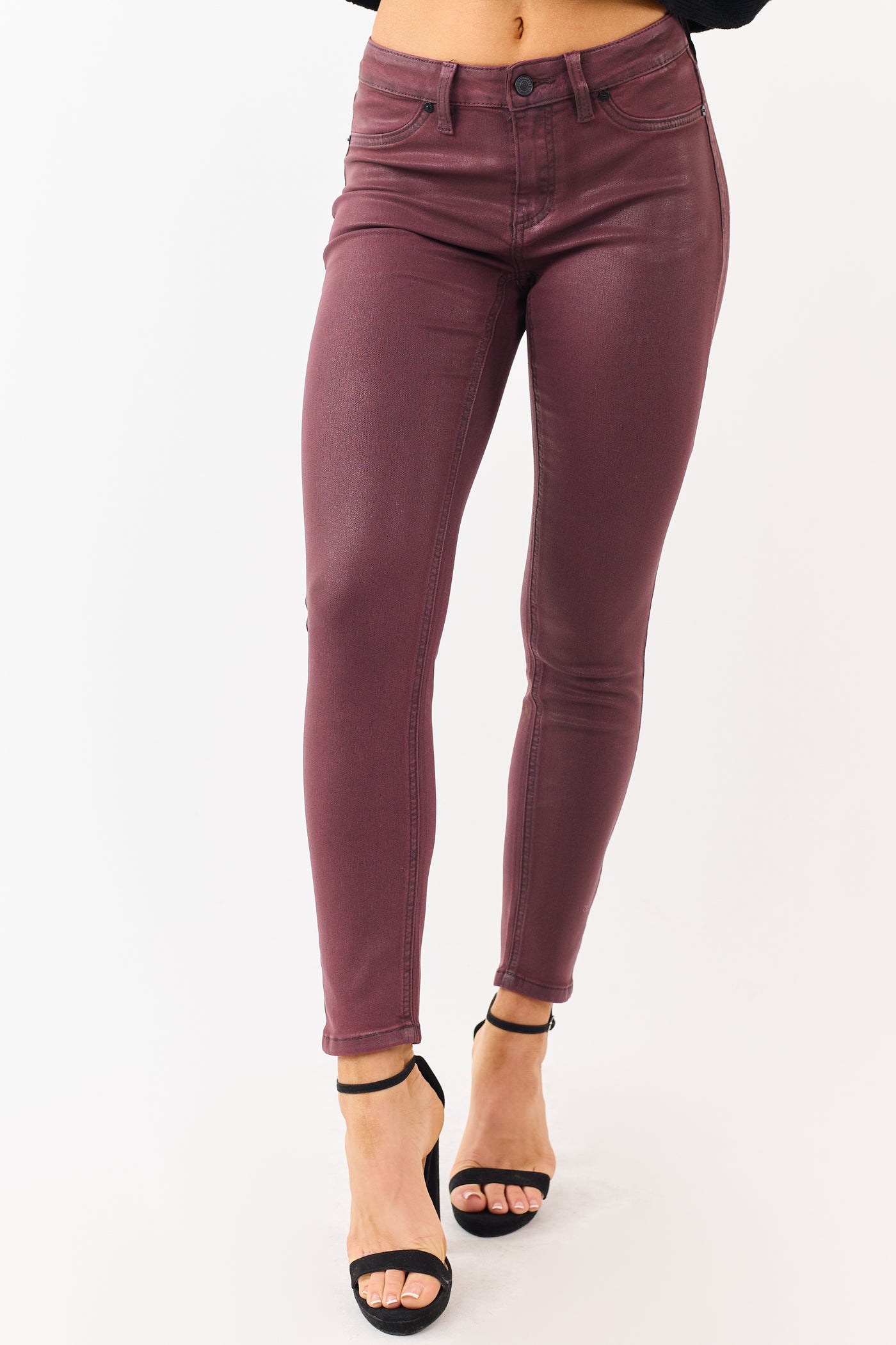 KanCan Mahogany Mid Rise Coated Stretchy Skinny Jeans