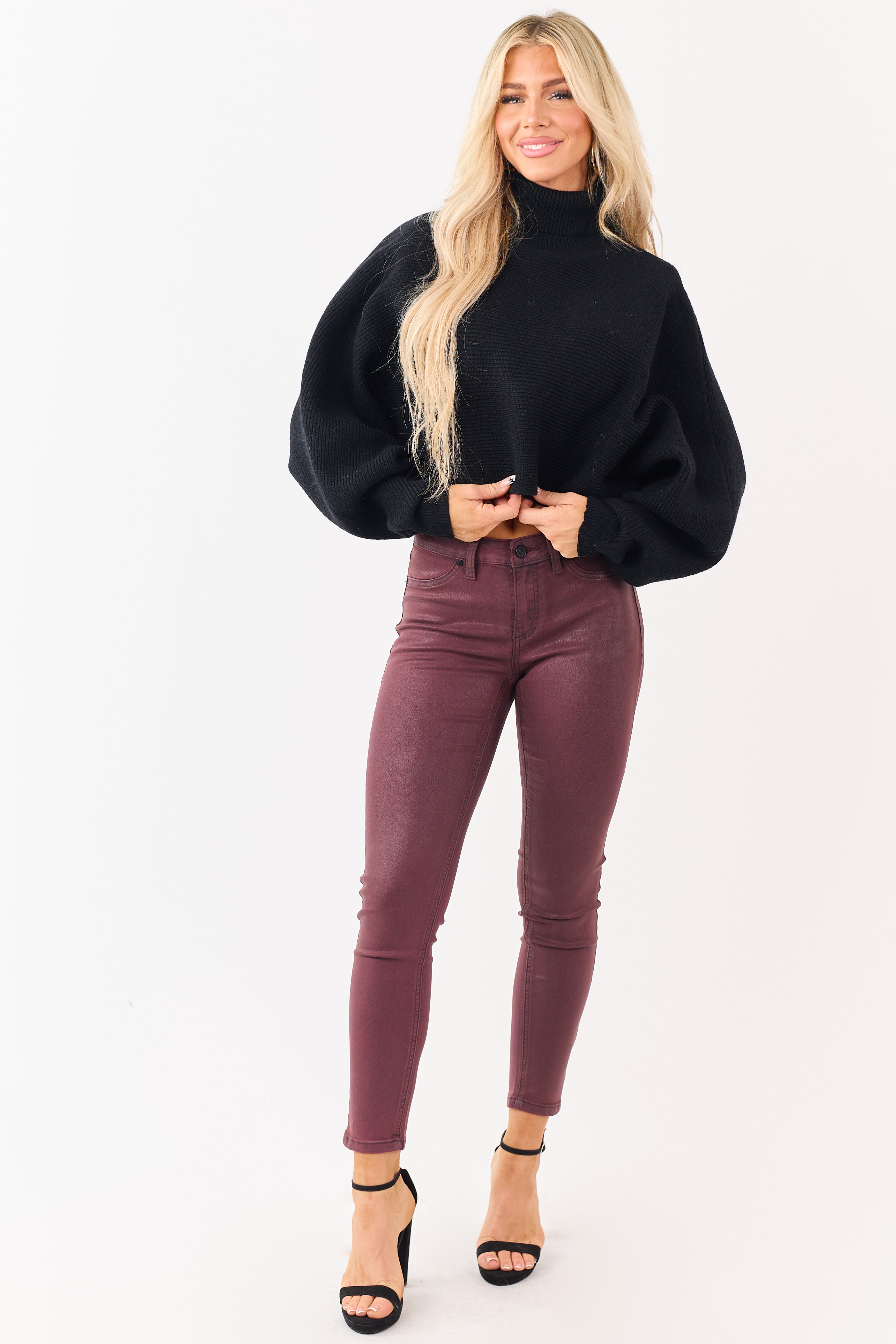 KanCan Mahogany Mid Rise Coated Stretchy Skinny Jeans