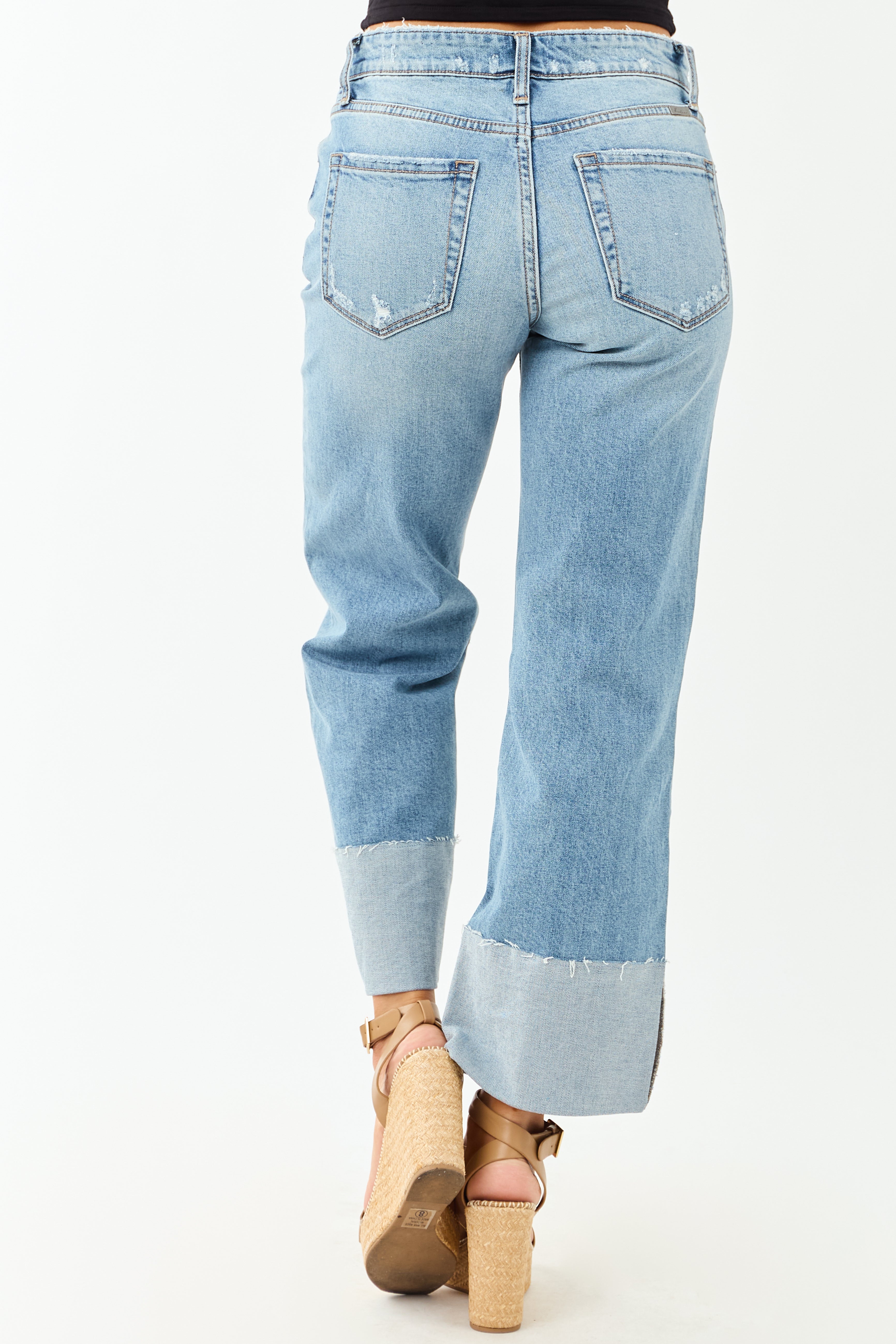 KanCan Medium Cuffed Cropped Stretchy Wide Jeans | Lime Lush Boutique