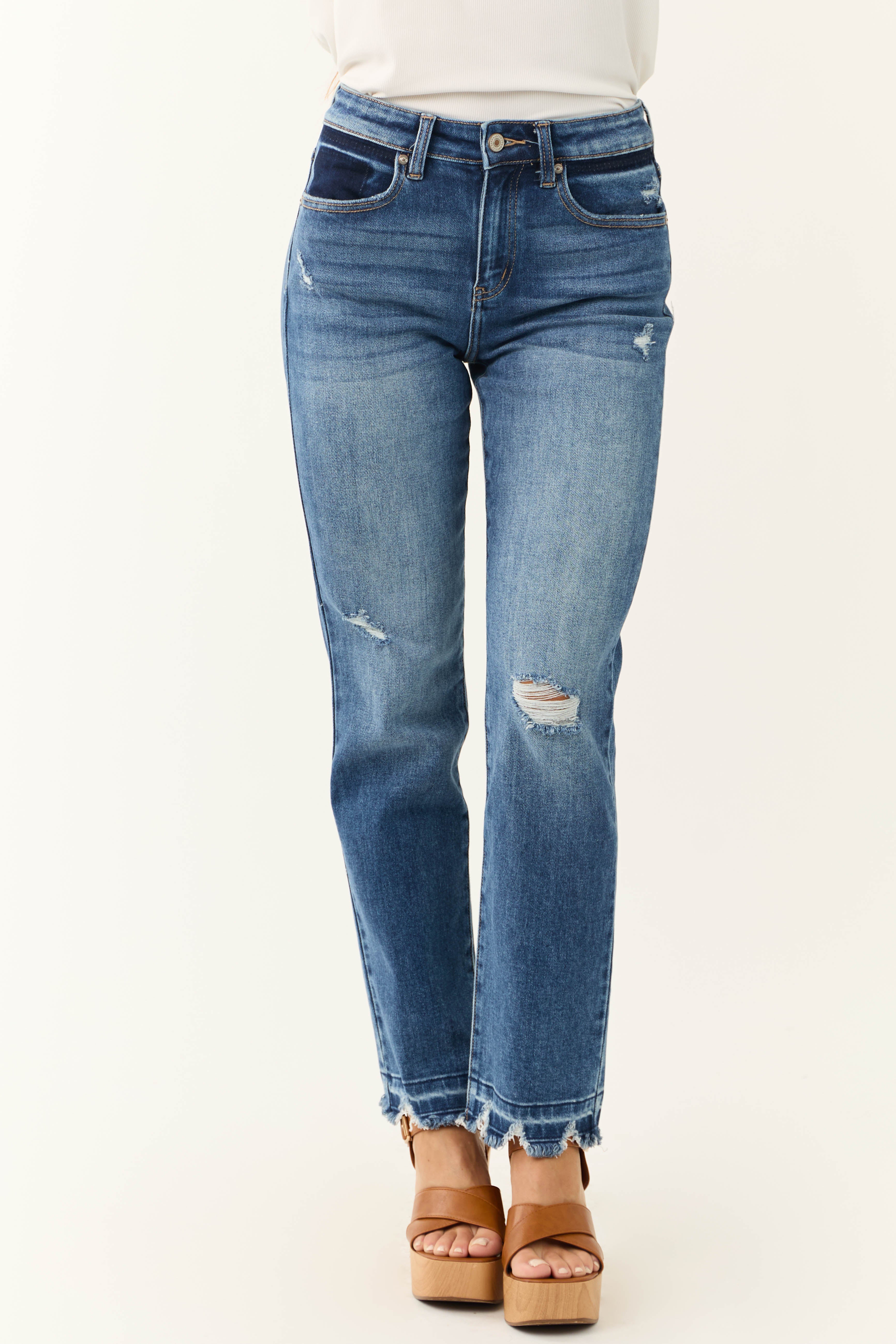 KanCan Medium Dark Wash Slim Straight Jeans | Lime Lush Boutique
