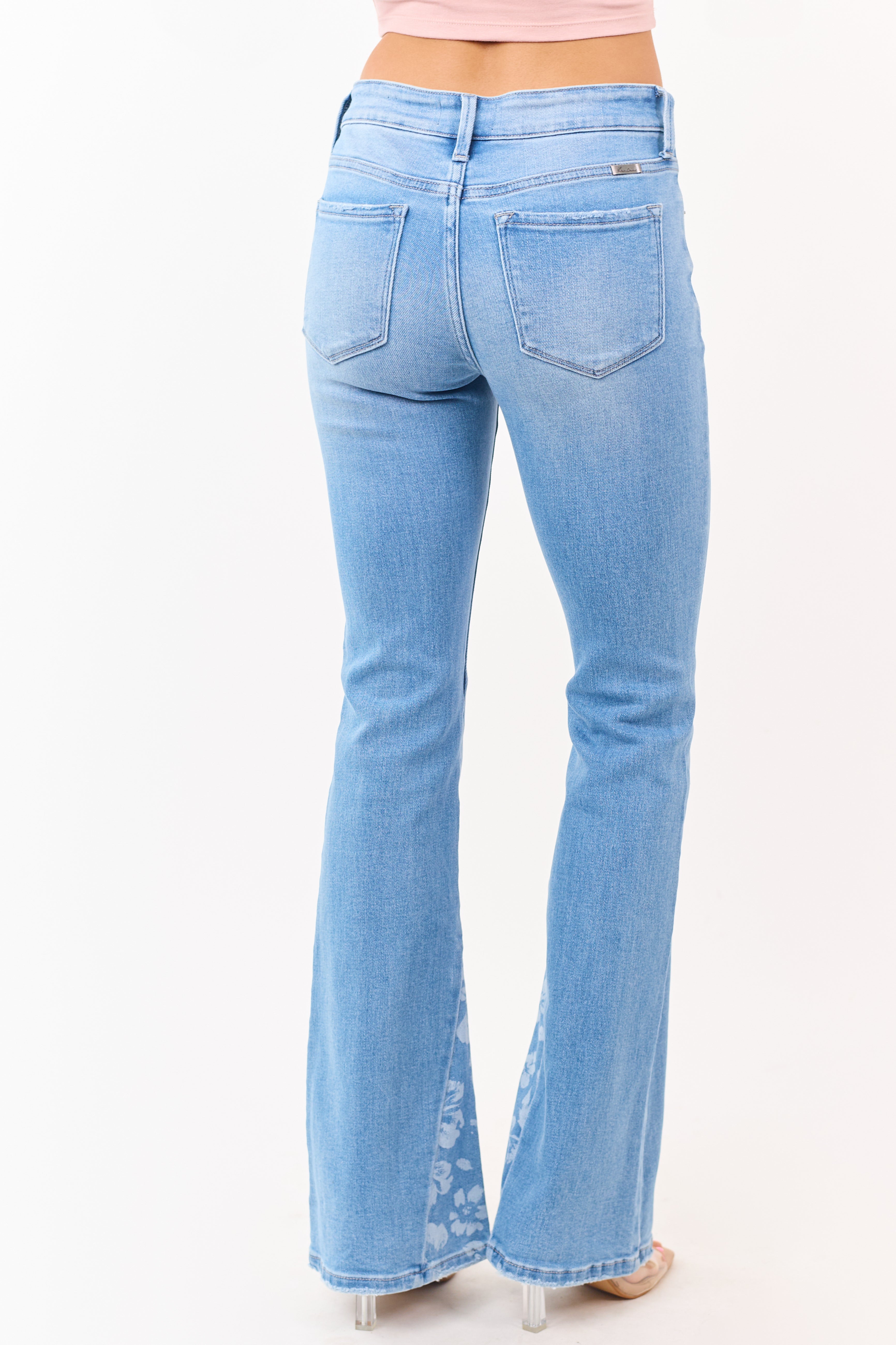 KanCan Medium Floral Panel Stretchy Flare Jeans