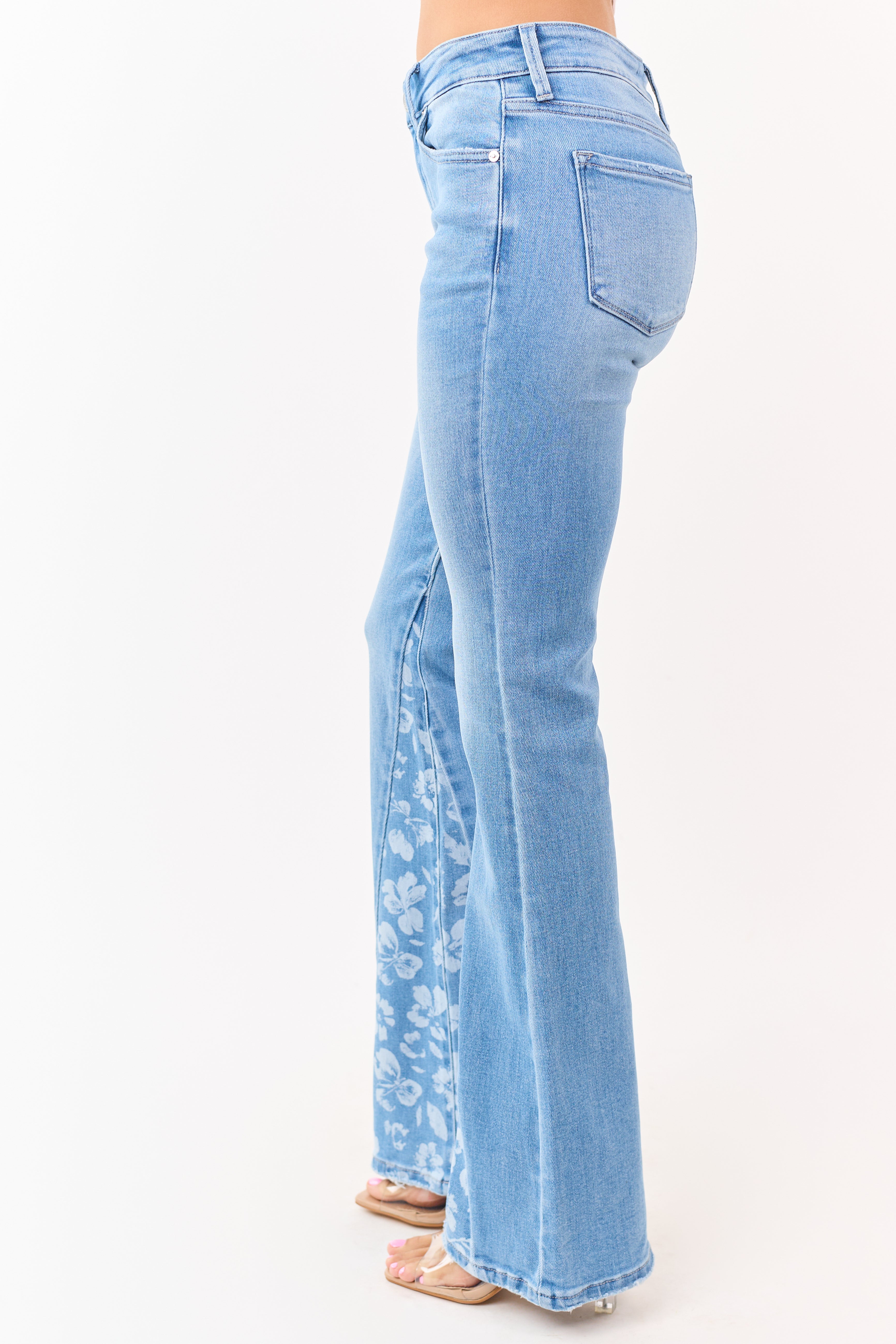 KanCan Medium Floral Panel Stretchy Flare Jeans | Lime Lush Boutique