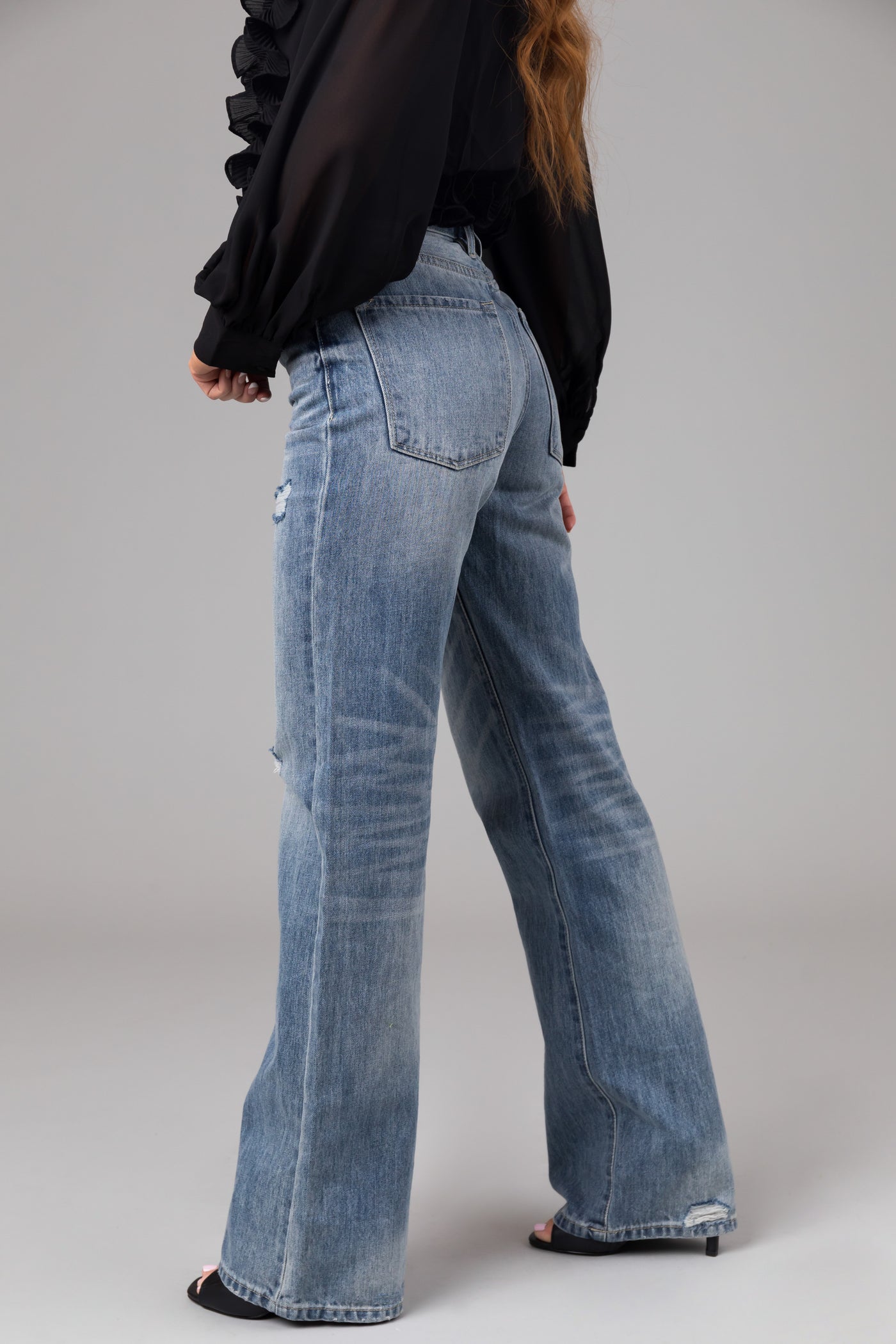 KanCan Medium Mineral Wash Distressed 90's Flare Jeans