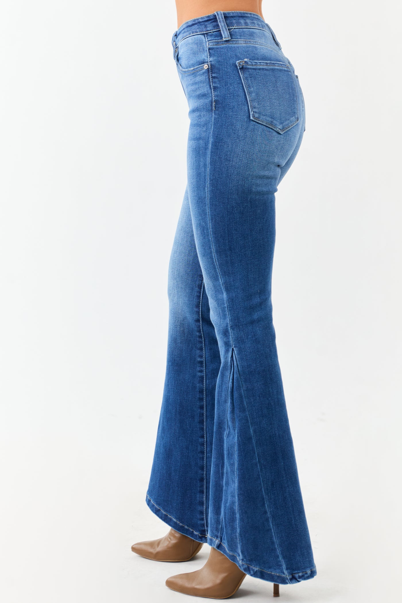 KanCan Medium Wash Angled Hem Flare Leg Jeans