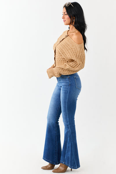 KanCan Medium Wash Angled Hem Flare Leg Jeans