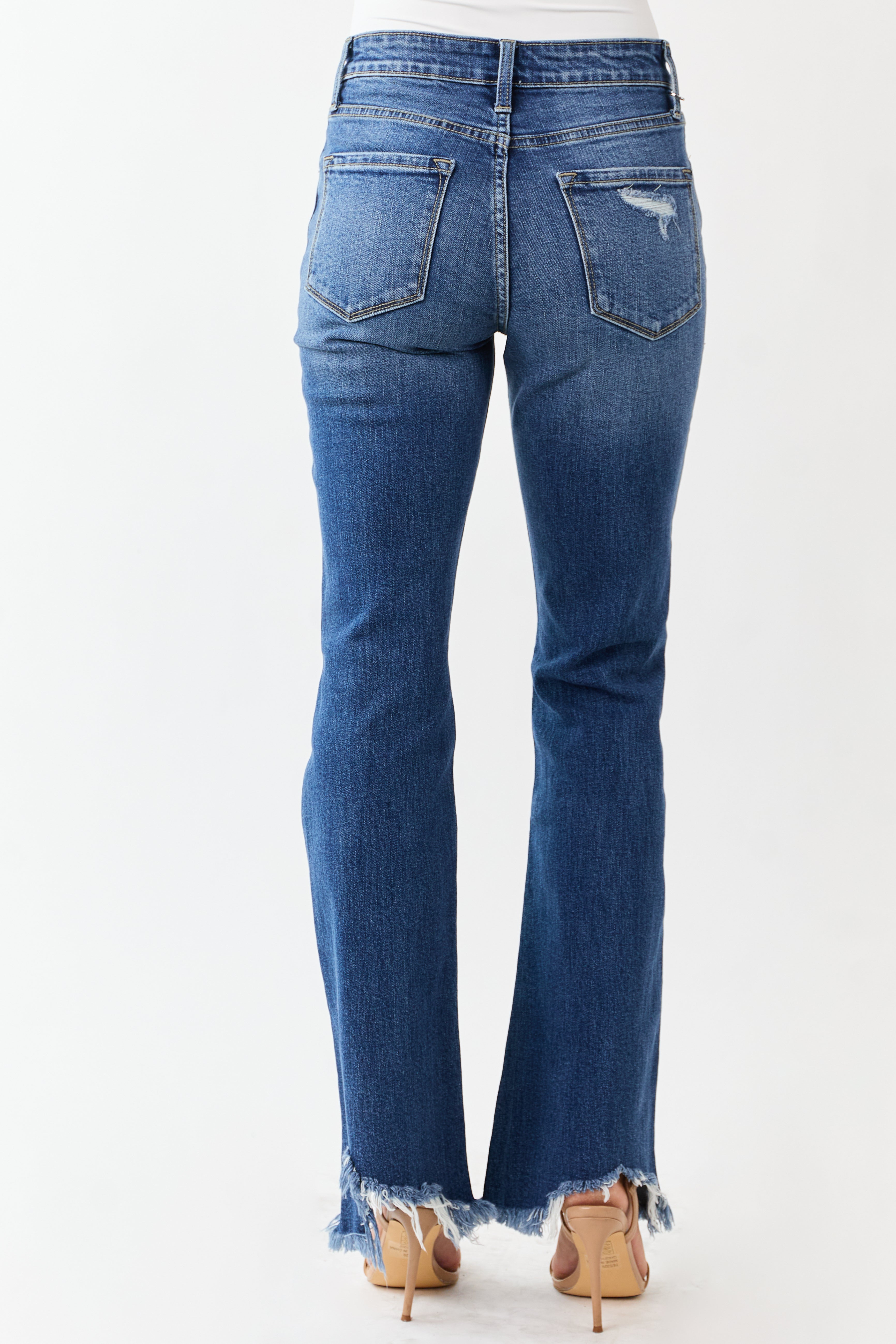 KanCan Medium Wash Distressed High Rise Flare Jeans | Lime Lush