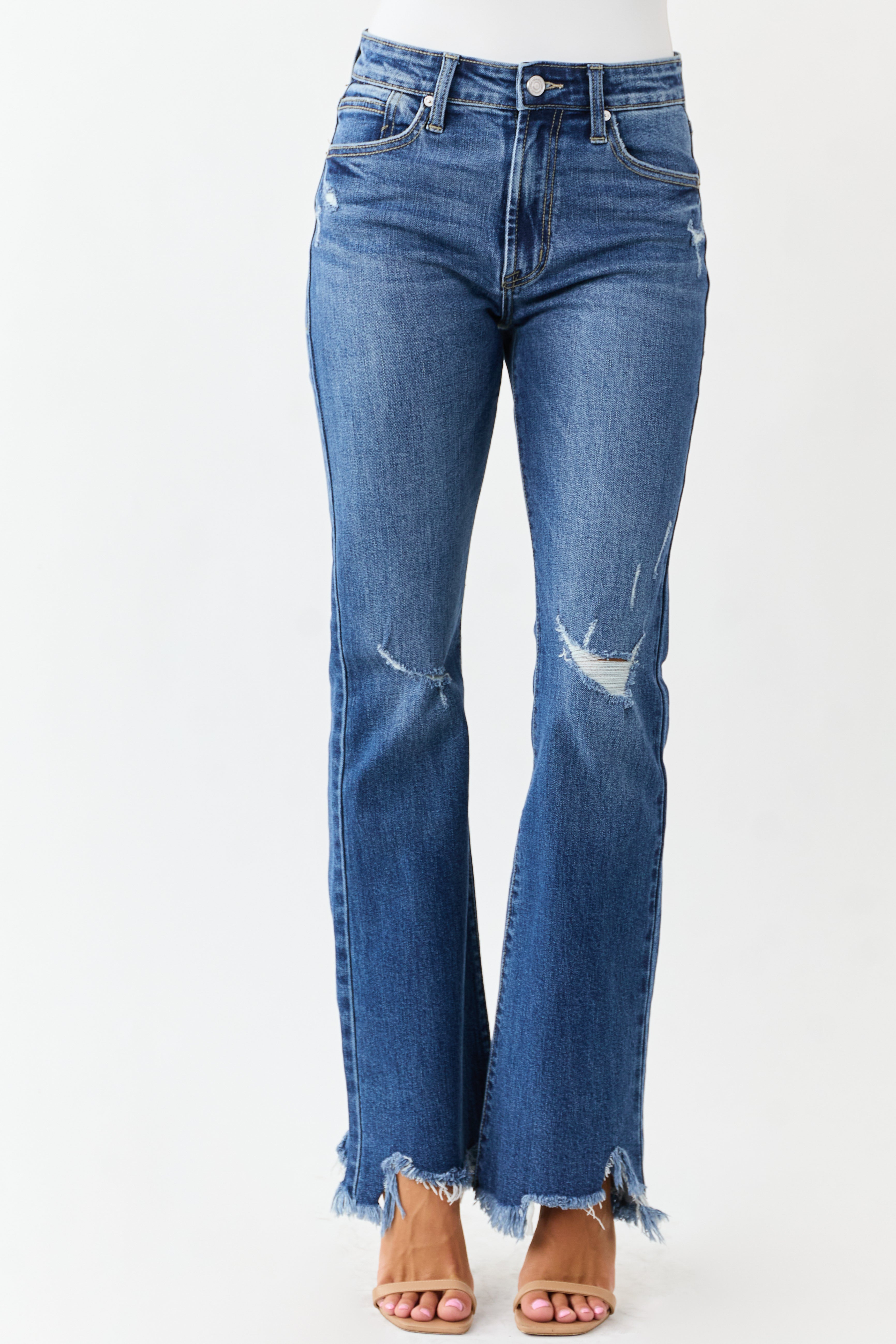 KanCan Medium Wash Distressed High Rise Flare Jeans | Lime Lush