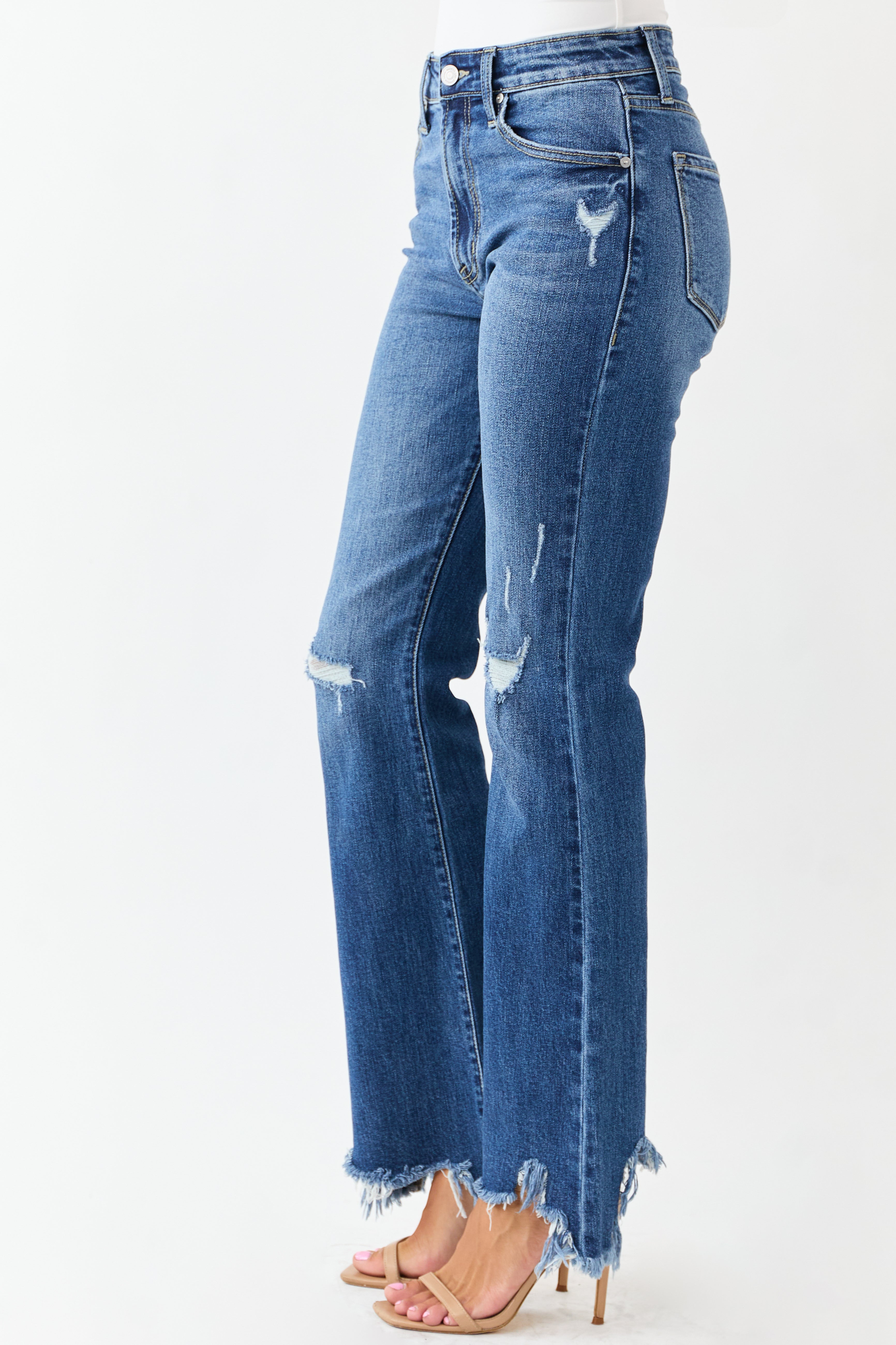 KanCan Medium Wash Distressed High Rise Flare Jeans | Lime Lush