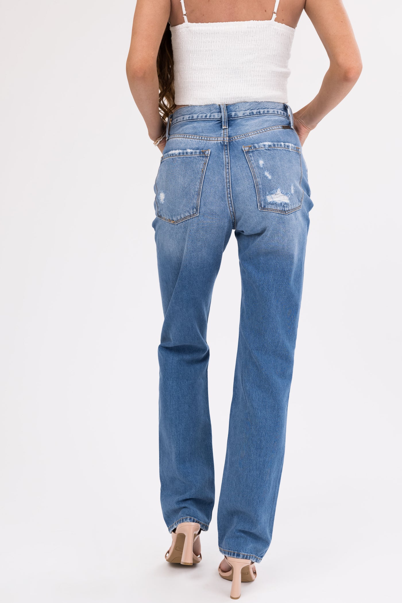 KanCan Medium Wash Distressed High Rise Straight Jeans