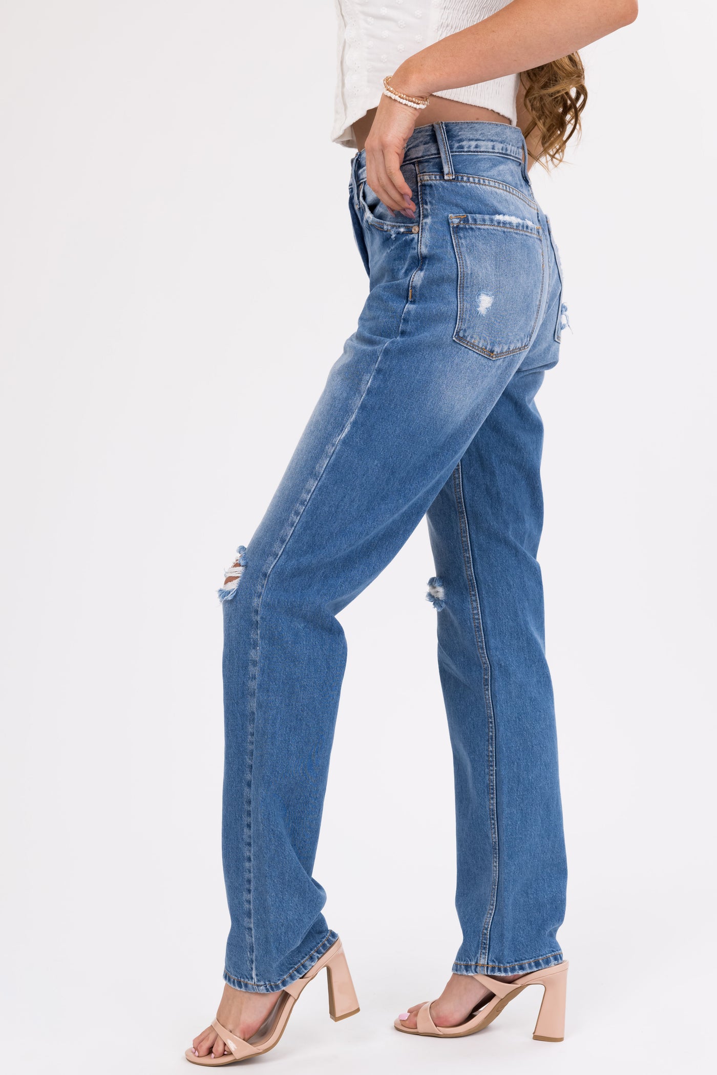 KanCan Medium Wash Distressed High Rise Straight Jeans