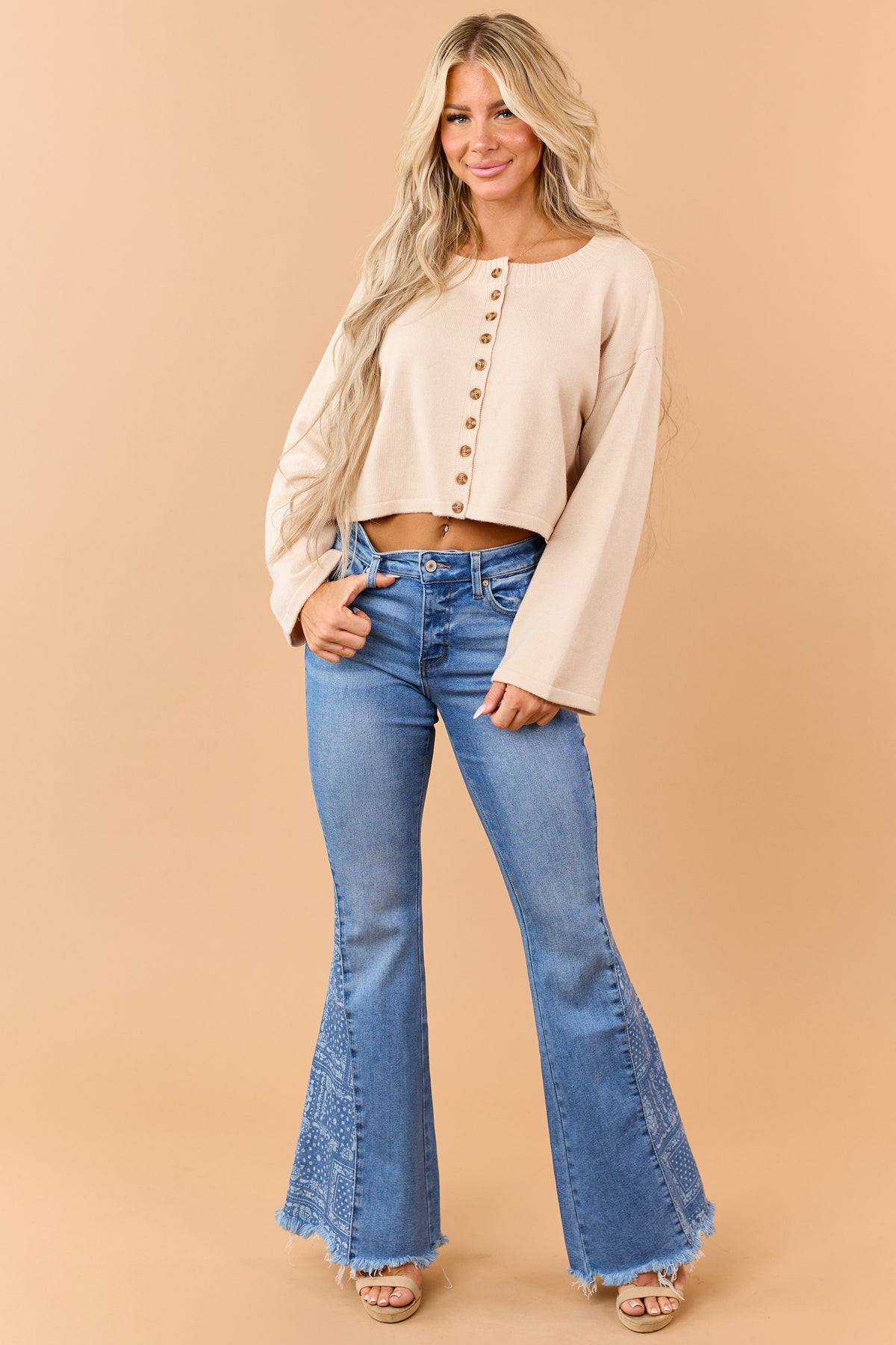 KanCan Medium Wash Flare Side Panel Stretch Jeans