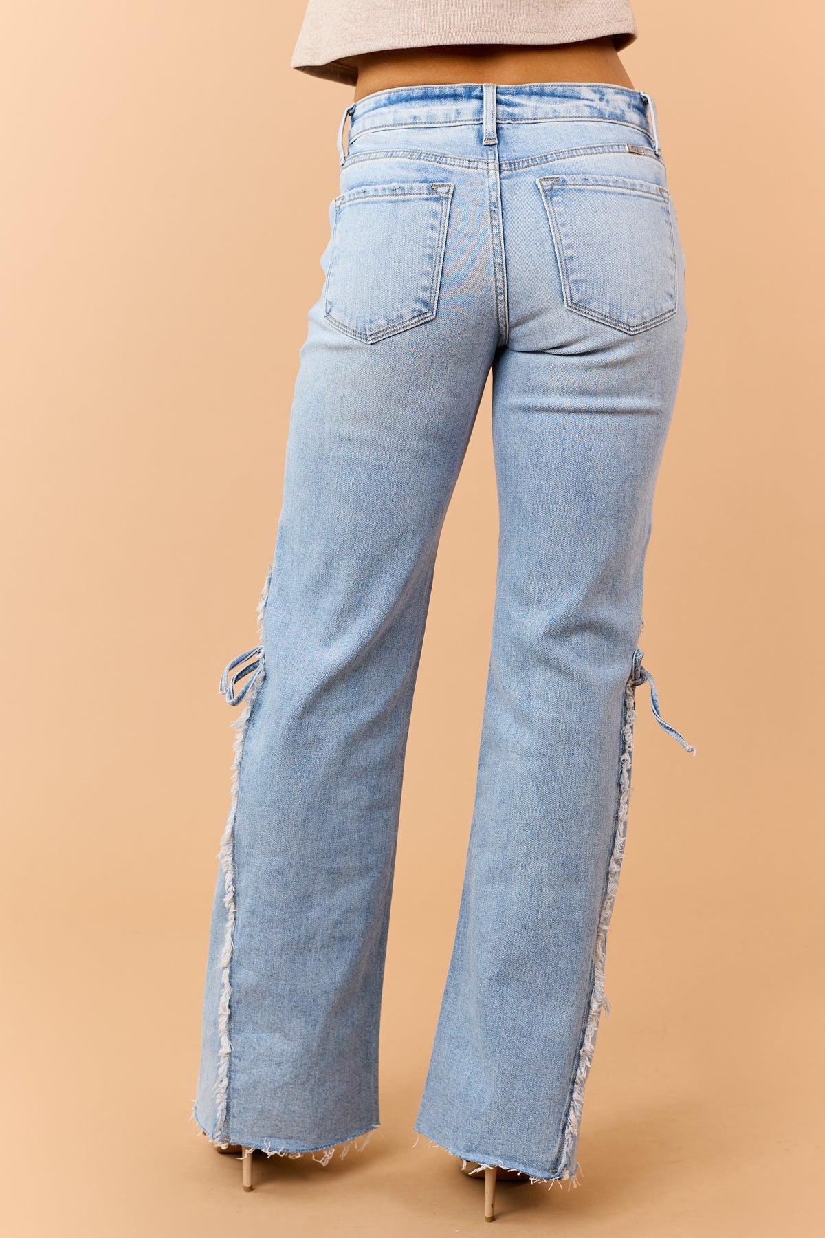 KanCan Medium Wash Frayed Side Tie Wide Flare Jeans