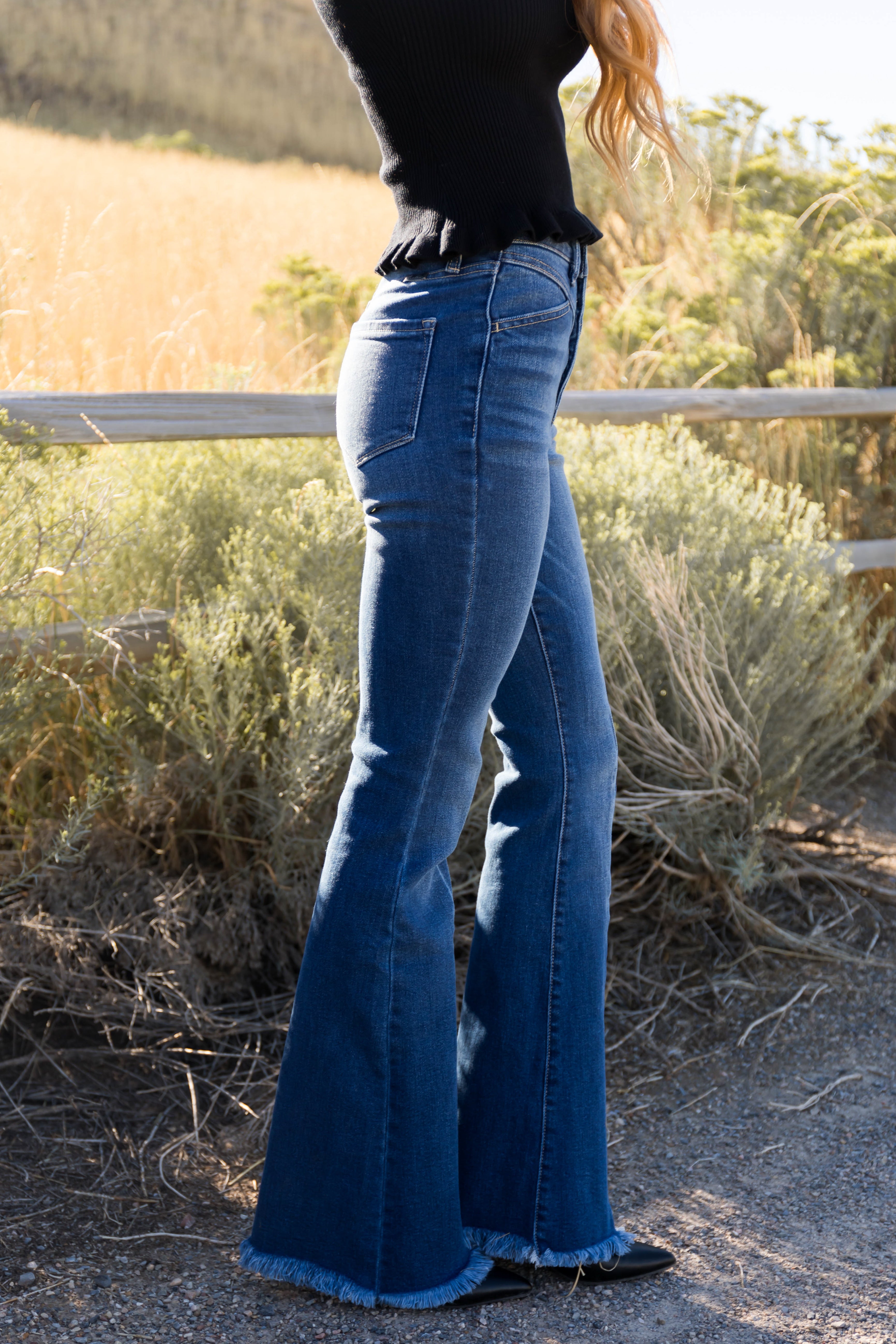 Buy Accalia Denim Bell Bottom Jeans for Women's, High Waist Regular Fit  Blue Wide Leg Jeans for Girl's, 26 at Amazon.in