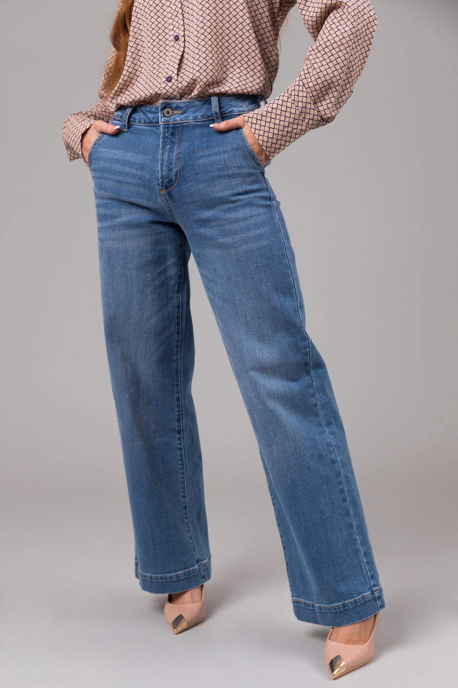 KanCan Medium Wash High Rise Trouser Wide Leg Jeans