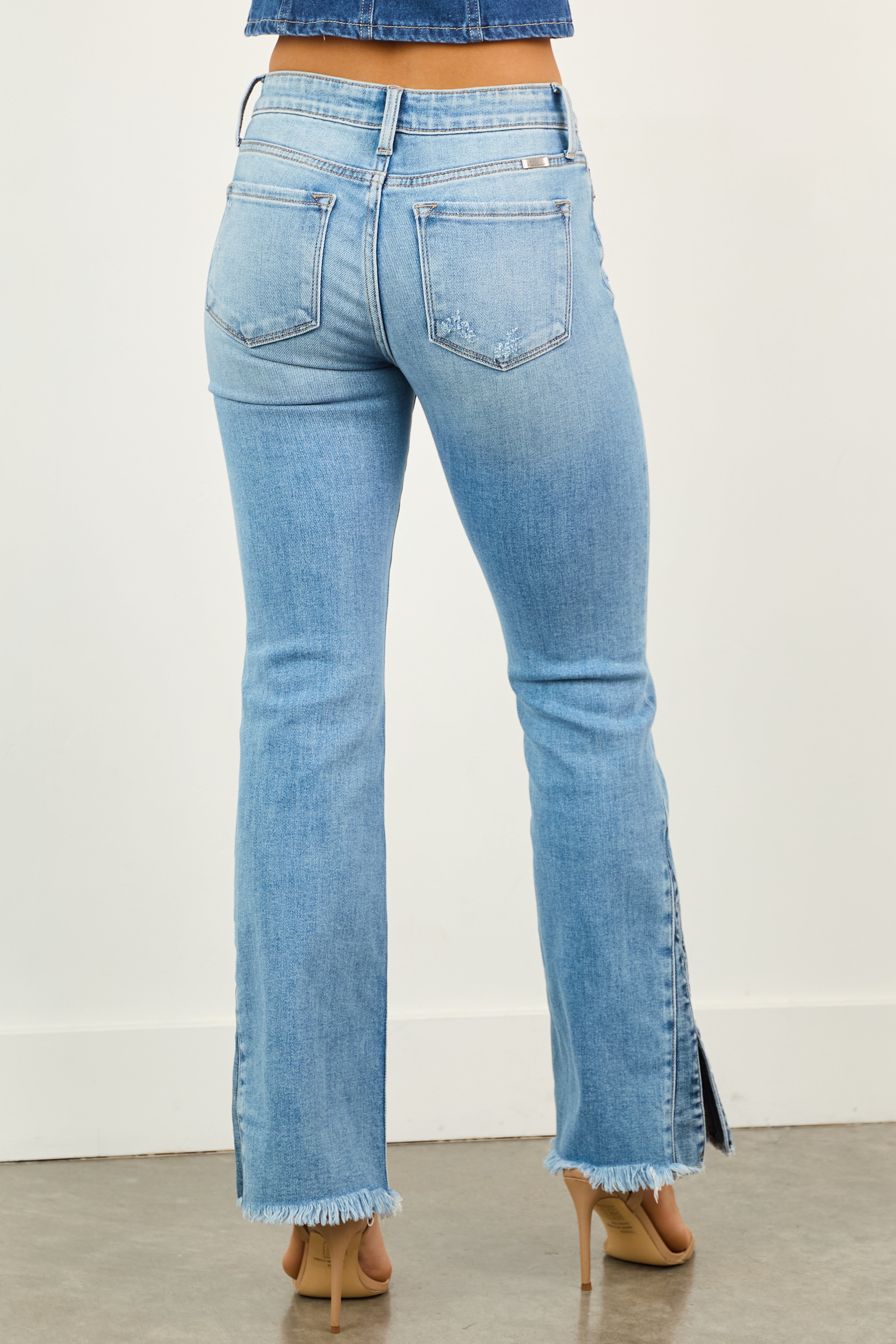 KanCan Medium Wash Slit Hem Stretchy Bootcut Jeans