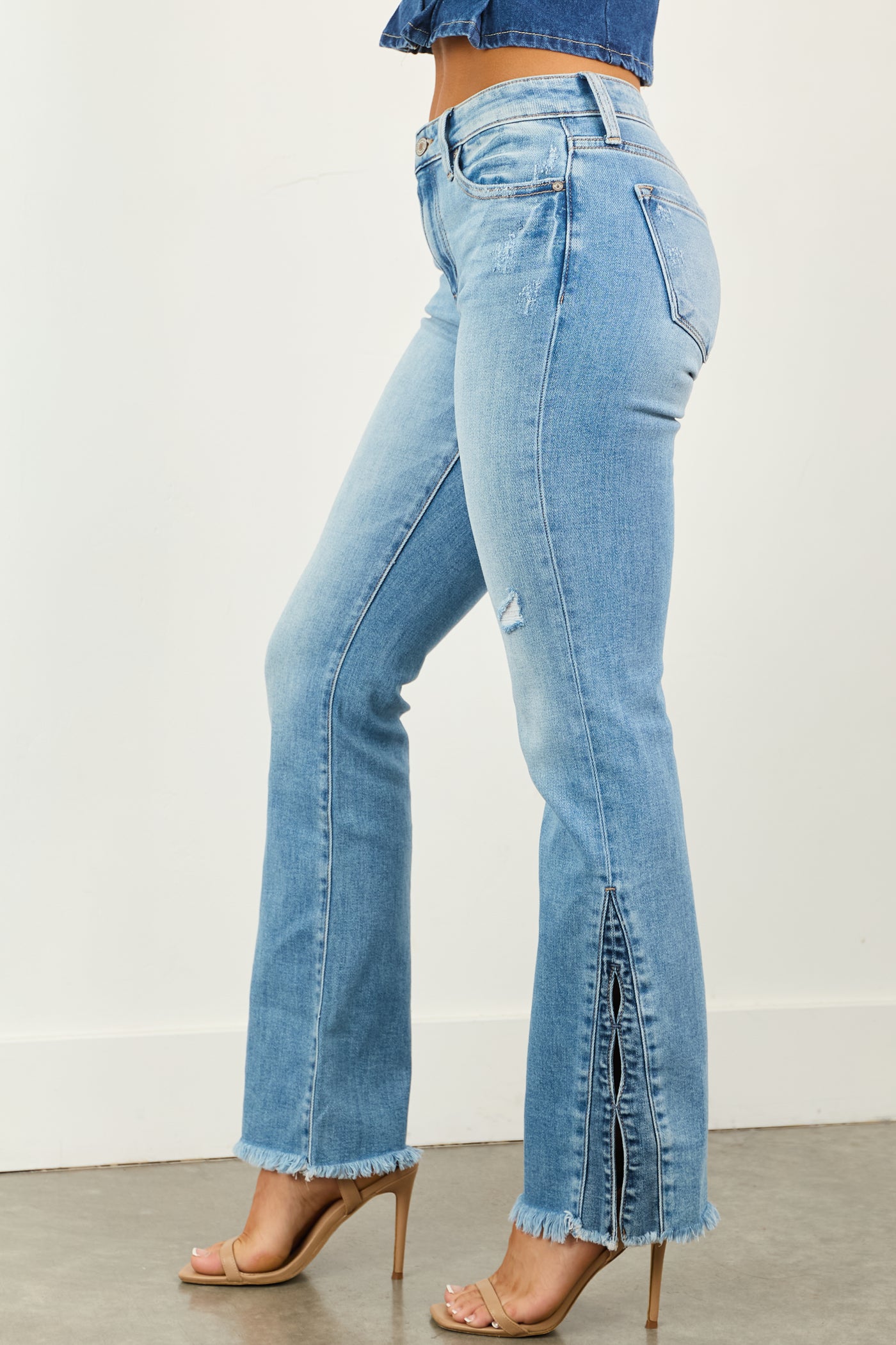 KanCan Medium Wash Slit Hem Stretchy Bootcut Jeans