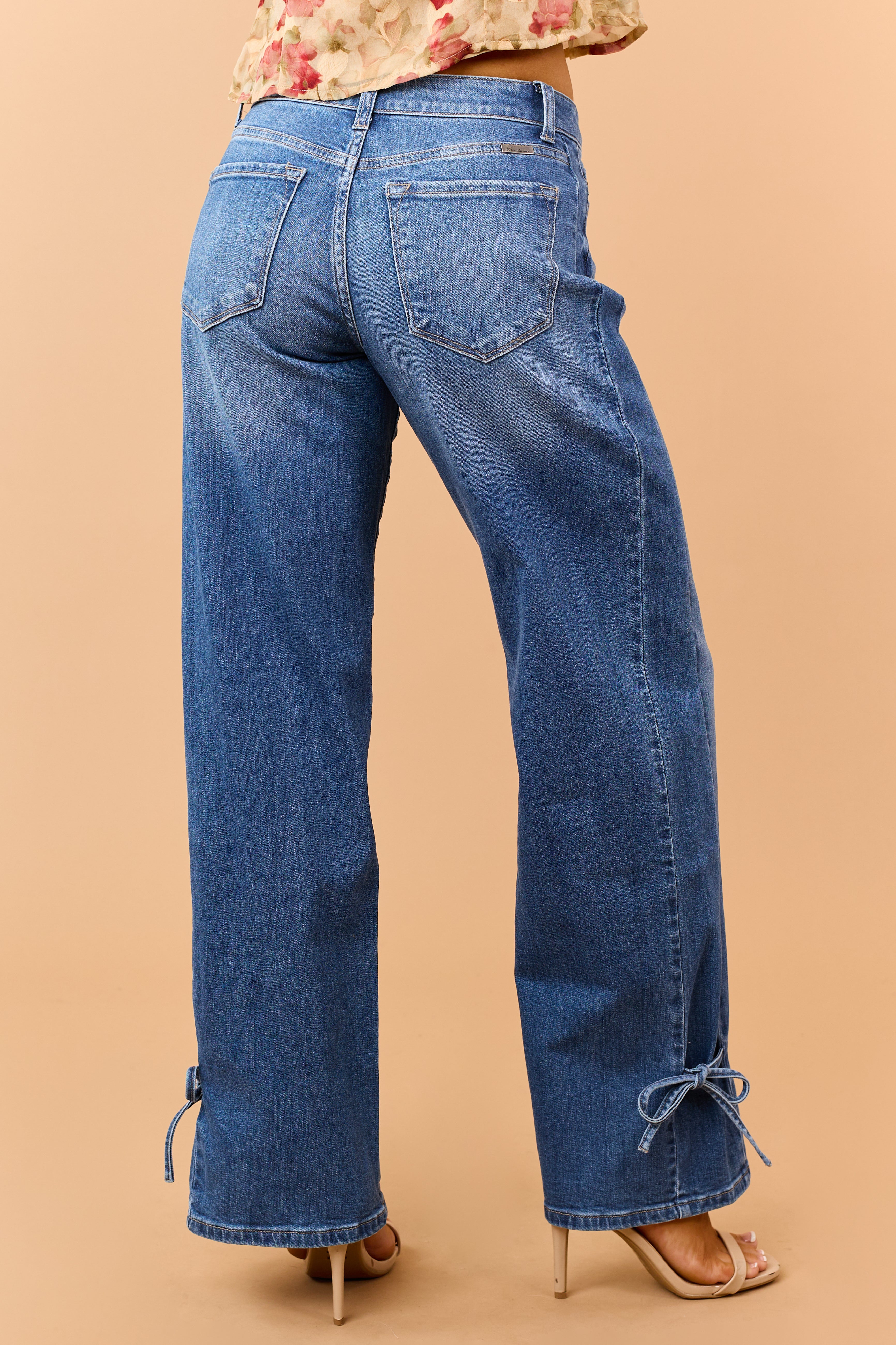 KanCan Medium Wash Stretchy Side Bow Wide Leg Jeans