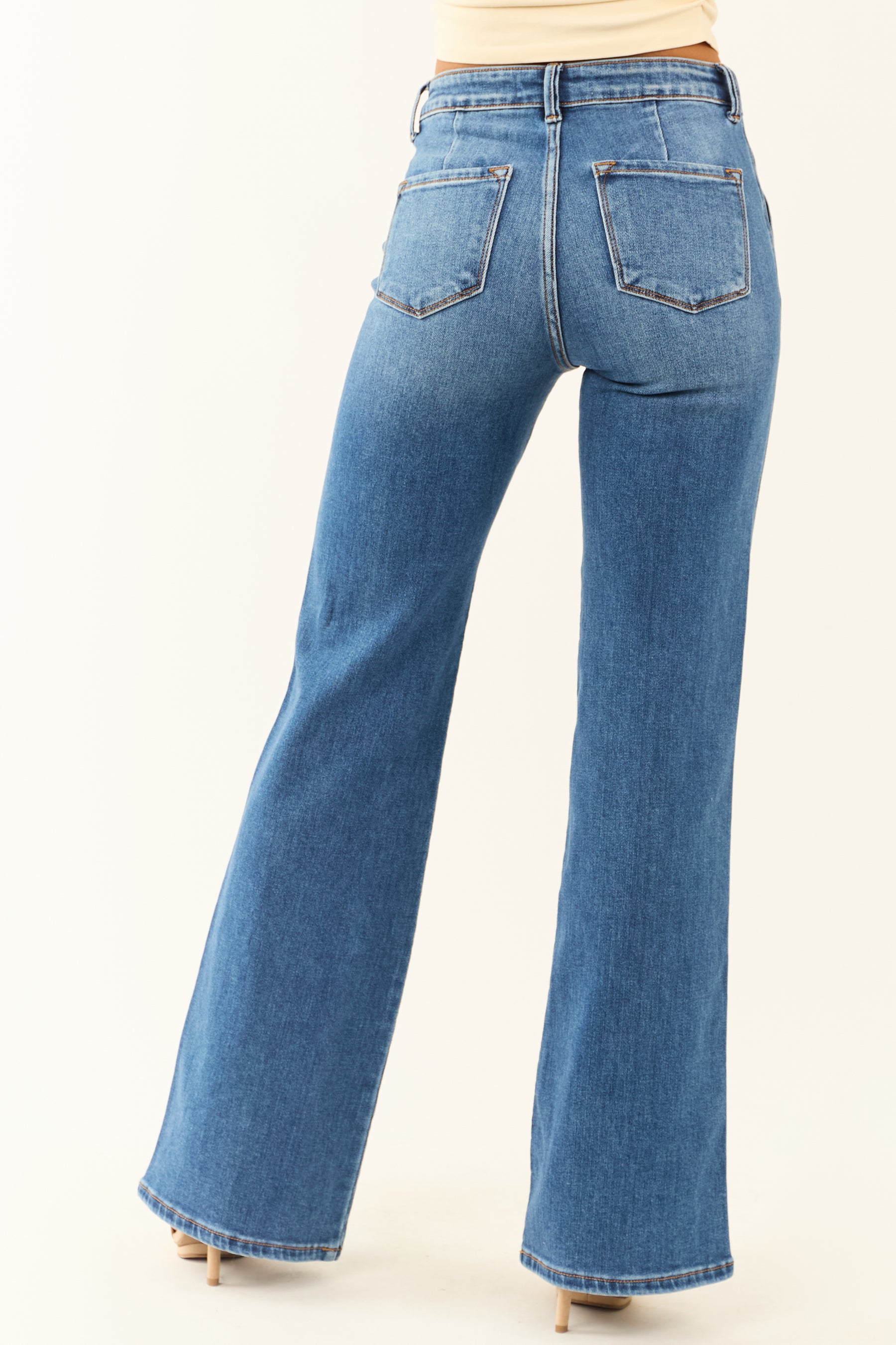 Kan Can Mid Rise Wide Flare Cuff Jeans