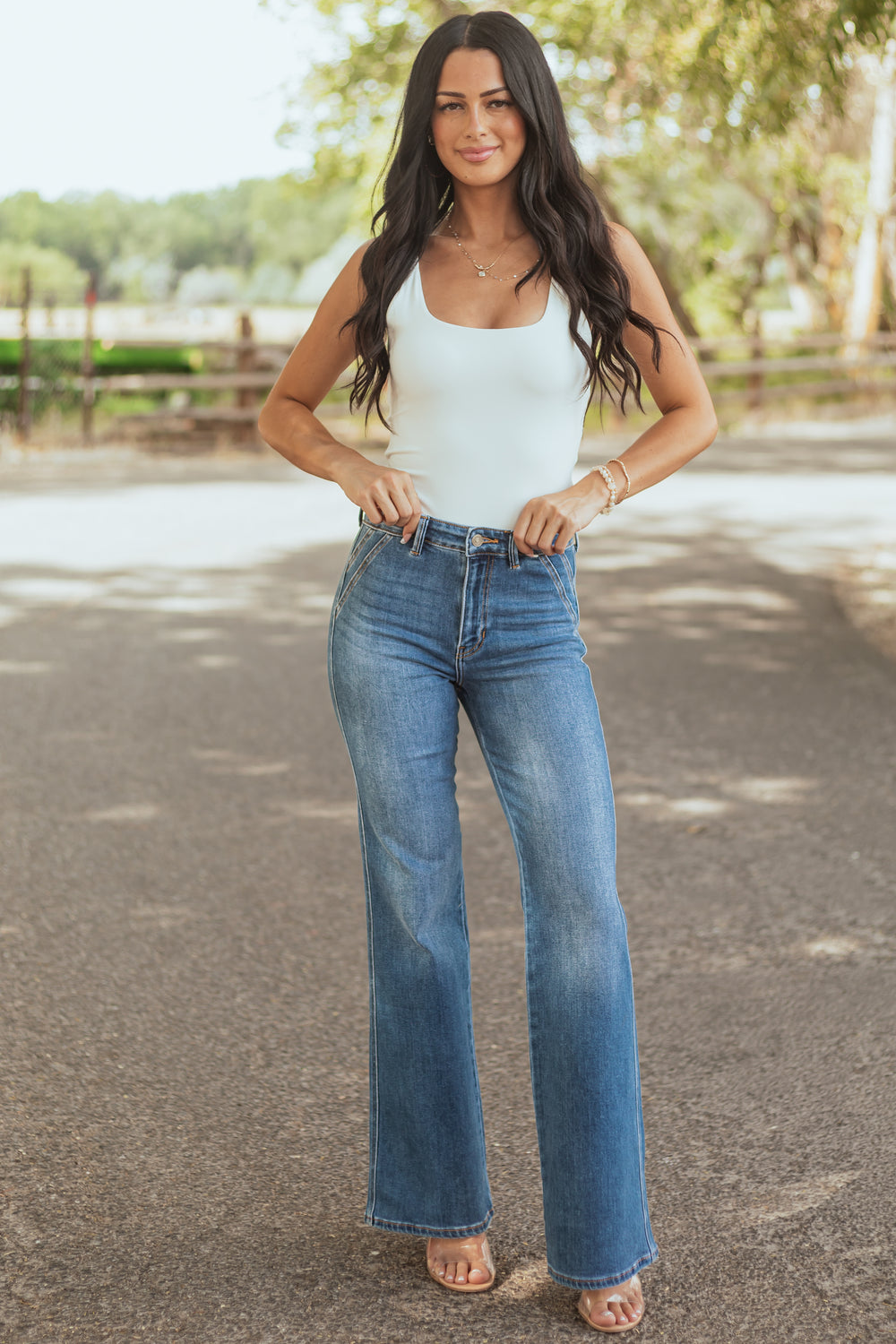 KanCan High Rise Super Flare Medium Floral Print Jeans main image 1