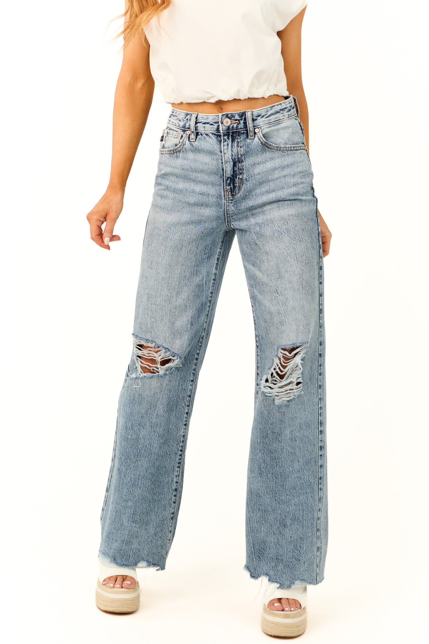 KanCan Medium Wash Ultra High Rise Wide Leg Jeans