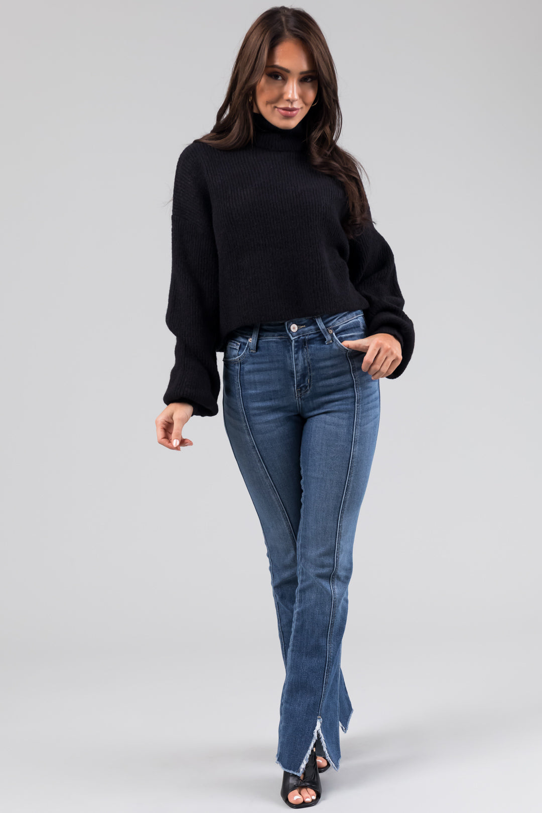 KanCan Mid Wash Split Hem Bootcut Jeans Lime Lush Boutique