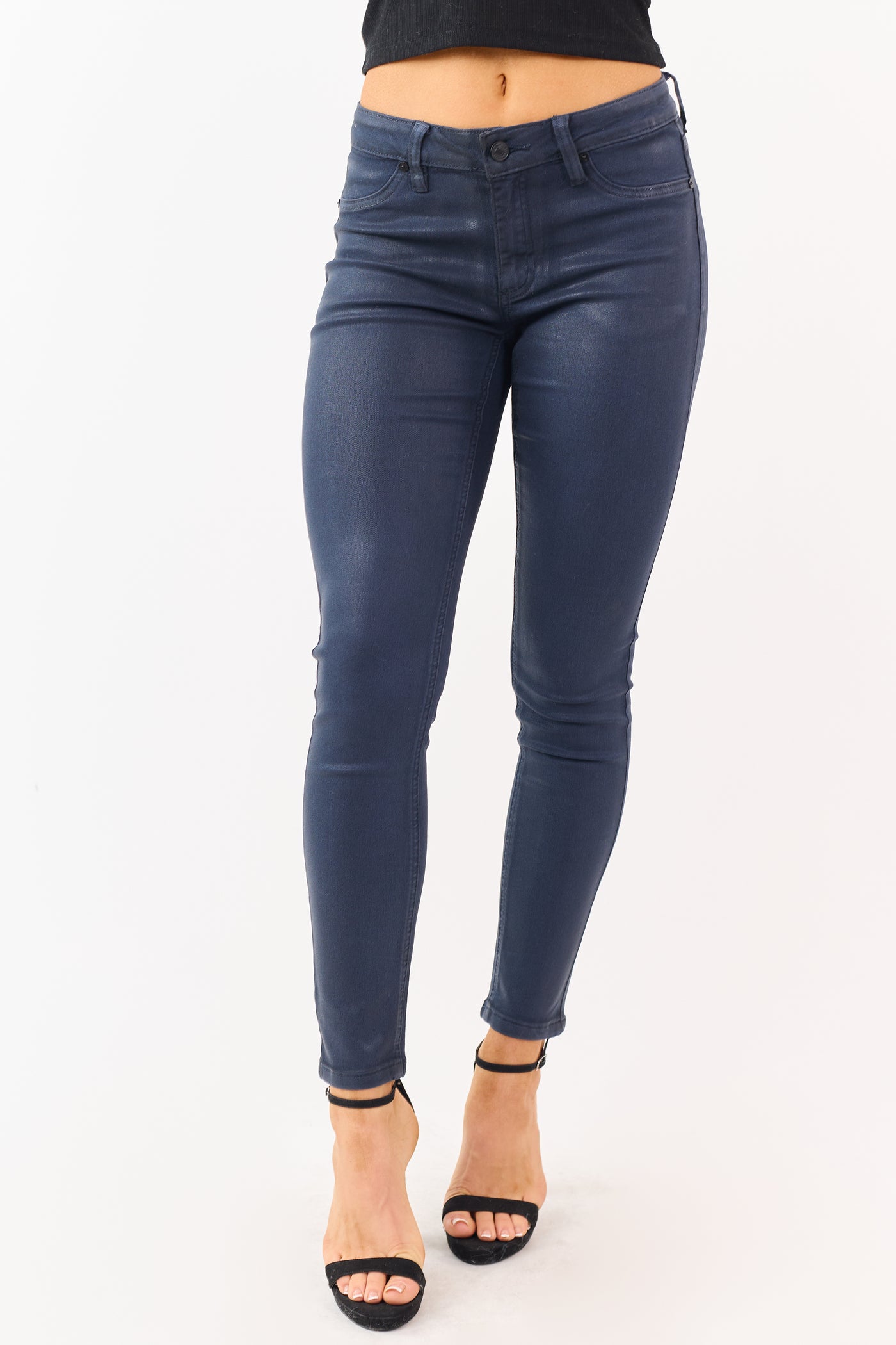 KanCan Navy Mid Rise Coated Stretchy Skinny Jeans