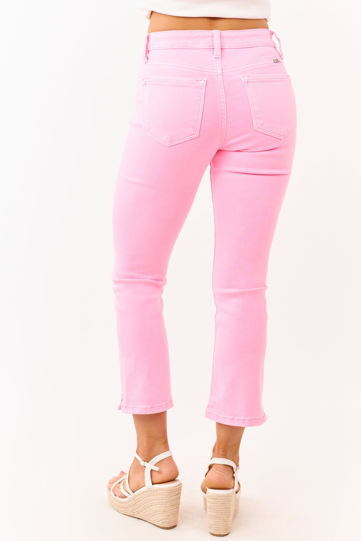 KanCan Neon Bubblegum Crop Kick Flare Stretch Jeans