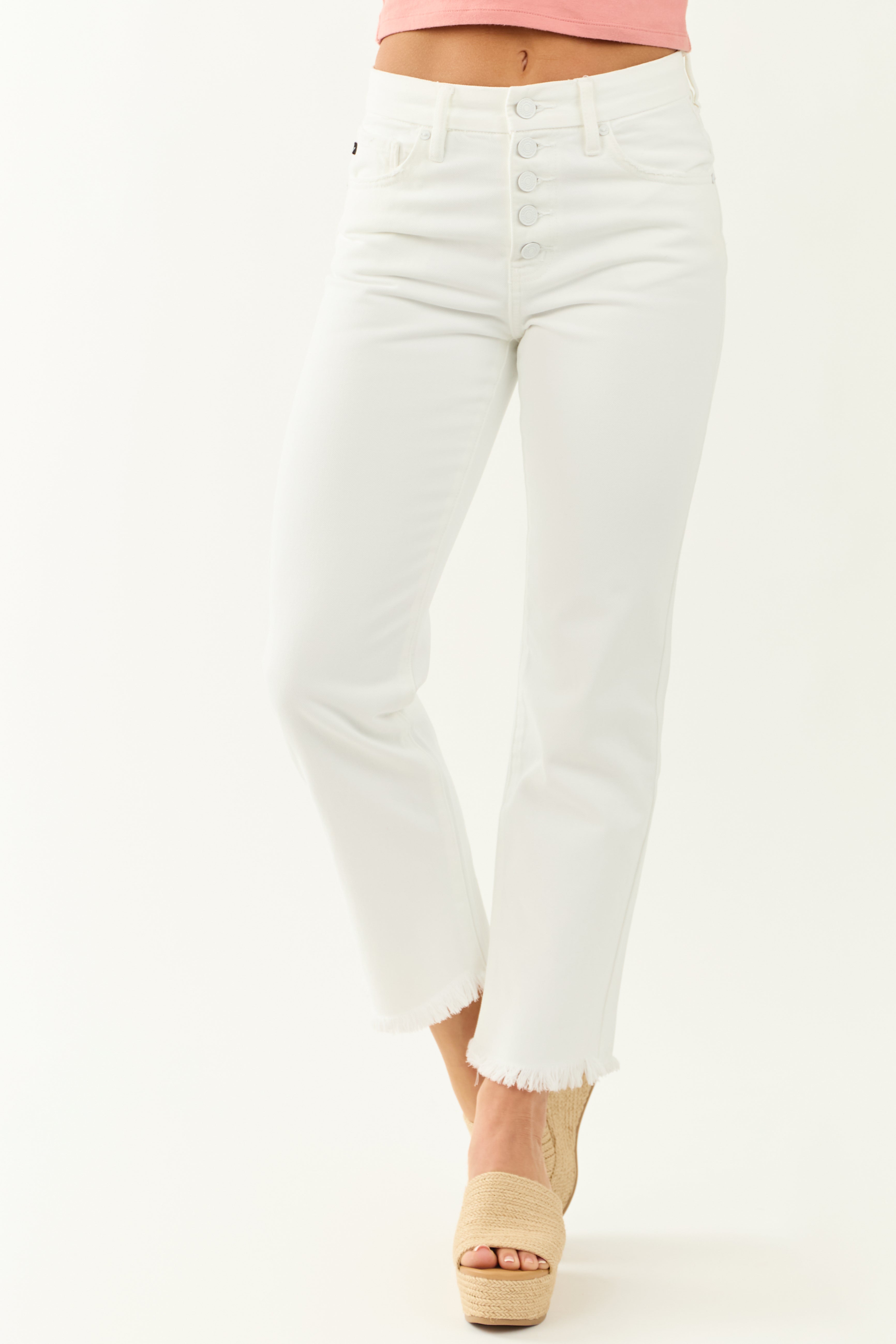 KanCan White High Rise Straight Leg Cropped Jeans | Lime Lush Boutique