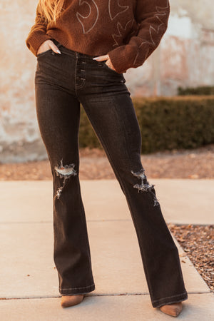 KanCan Charcoal Washed Distressed Straight Jeans
