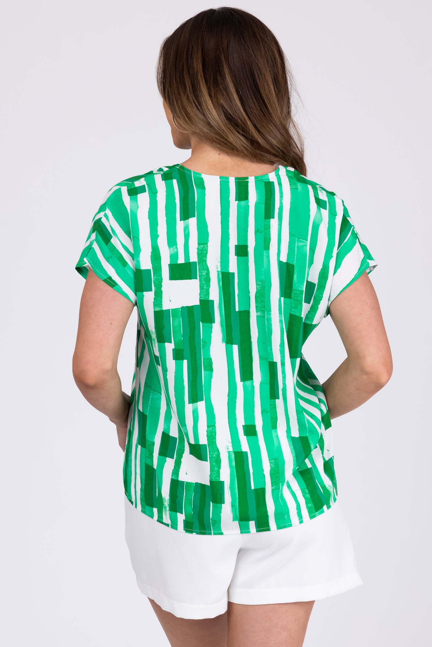 Kelly Green Abstract Print Short Sleeve Top