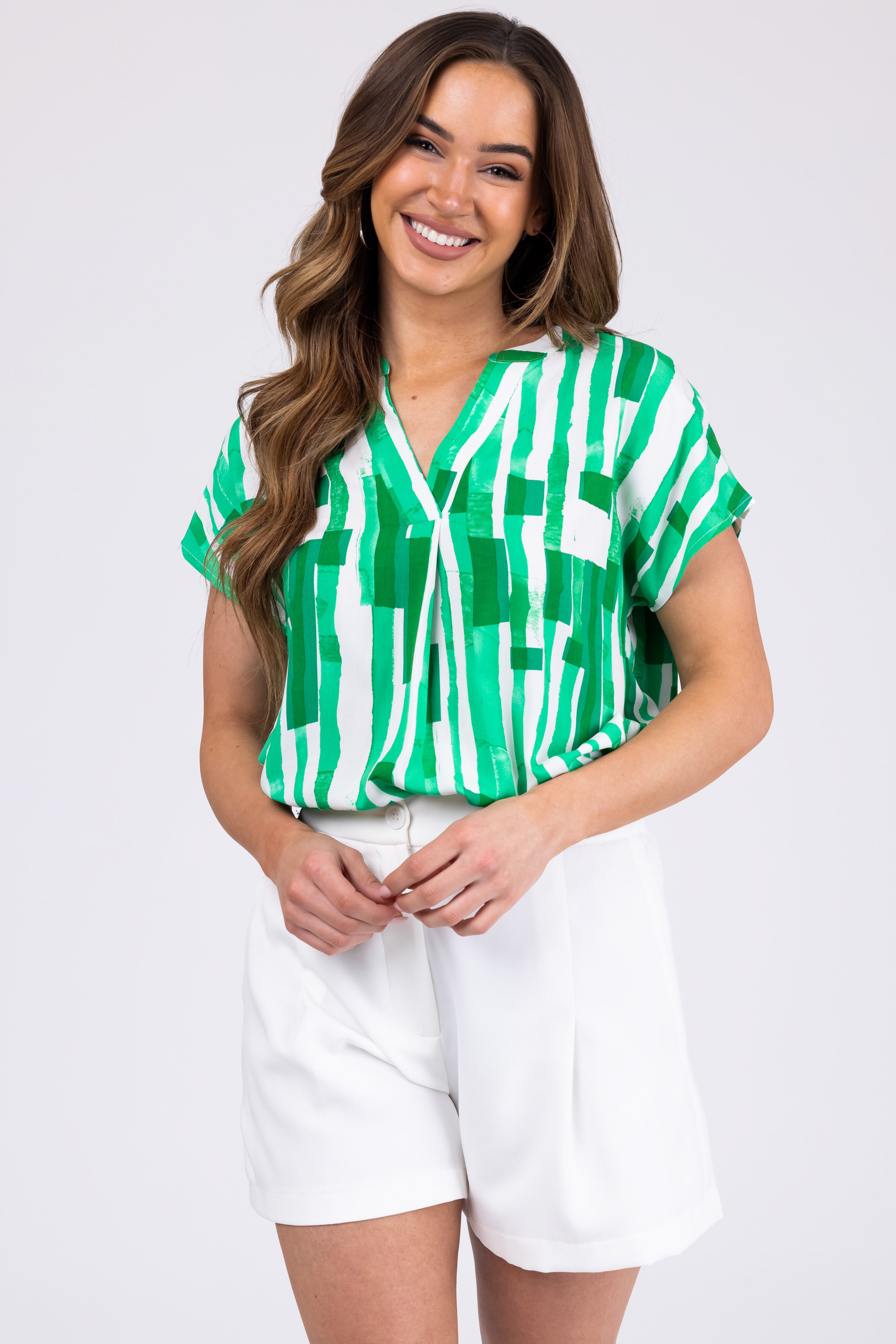 Kelly Green Abstract Print Short Sleeve Top | Lime Lush Boutique