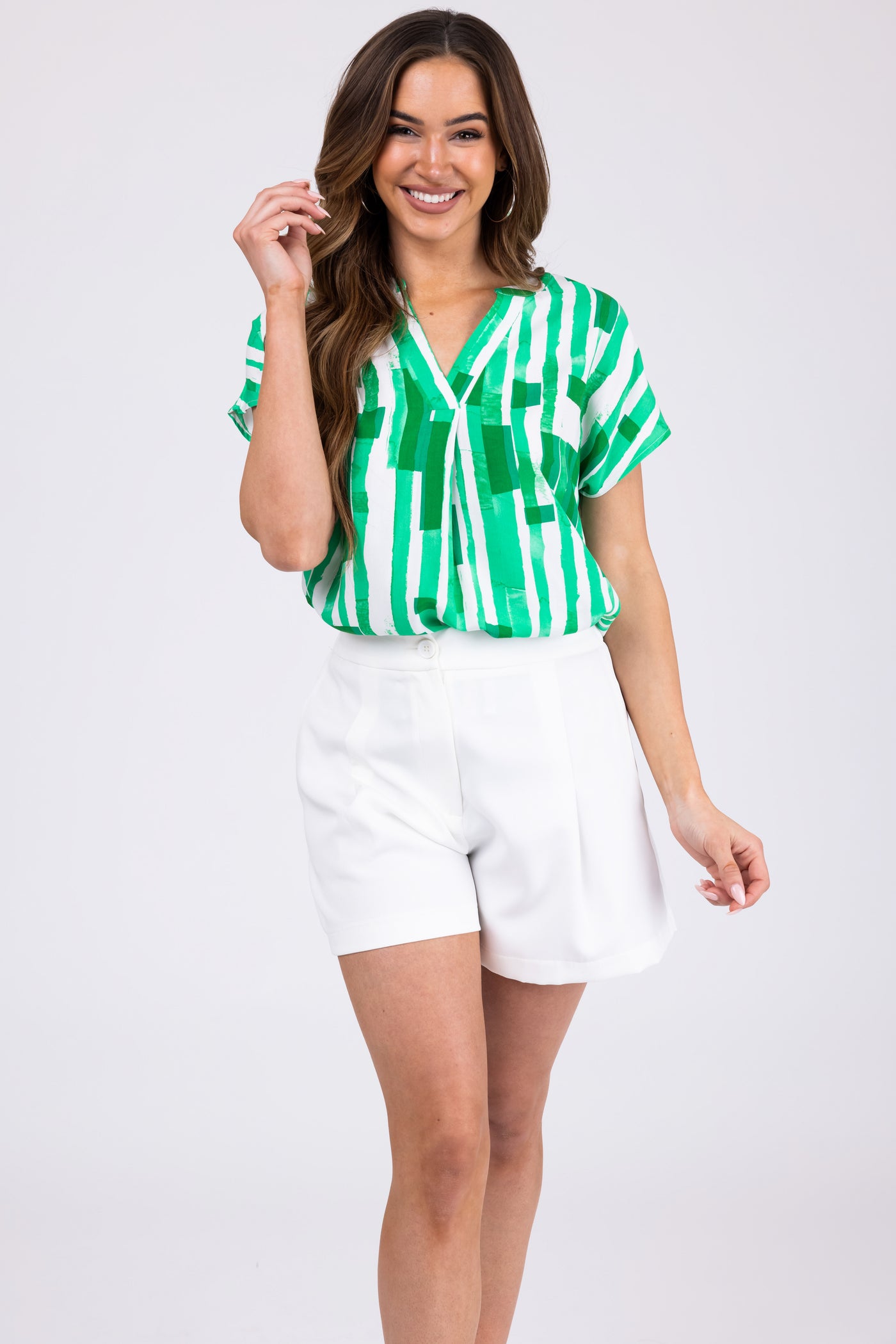 Kelly Green Abstract Print Short Sleeve Top