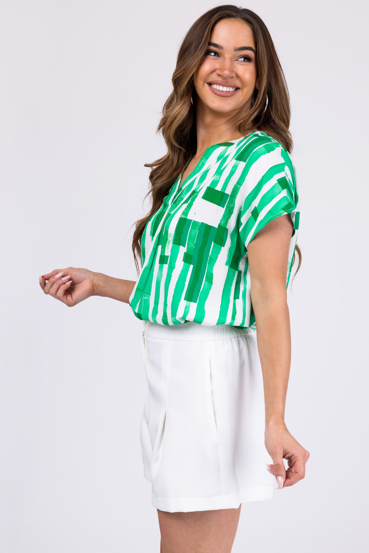 Kelly Green Abstract Print Short Sleeve Top