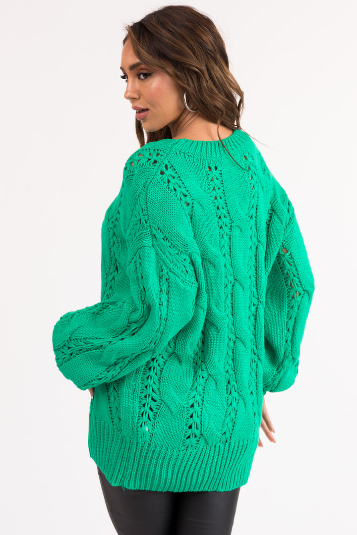 Kelly Green Chunky Cable Knit Sweater