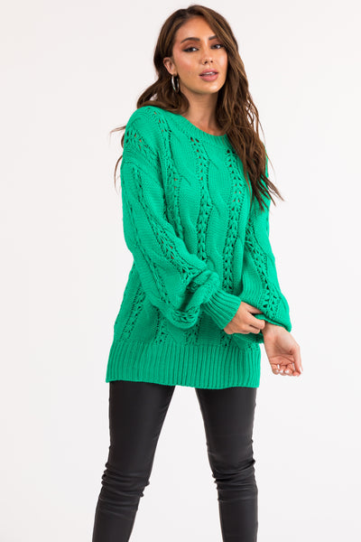 Kelly Green Chunky Cable Knit Sweater