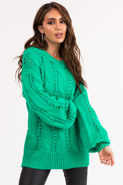 Kelly Green Chunky Cable Knit Sweater