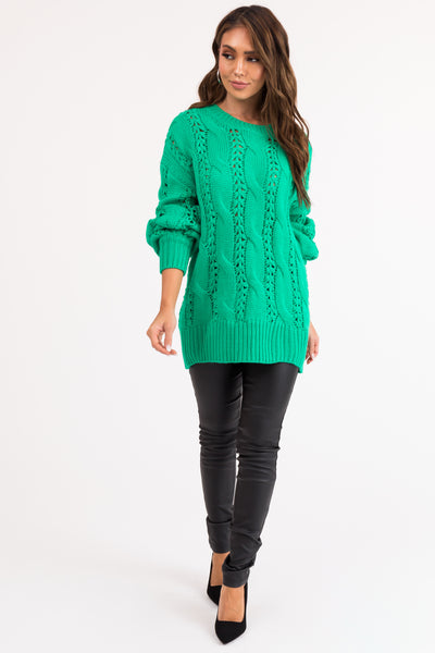 Kelly Green Chunky Cable Knit Sweater