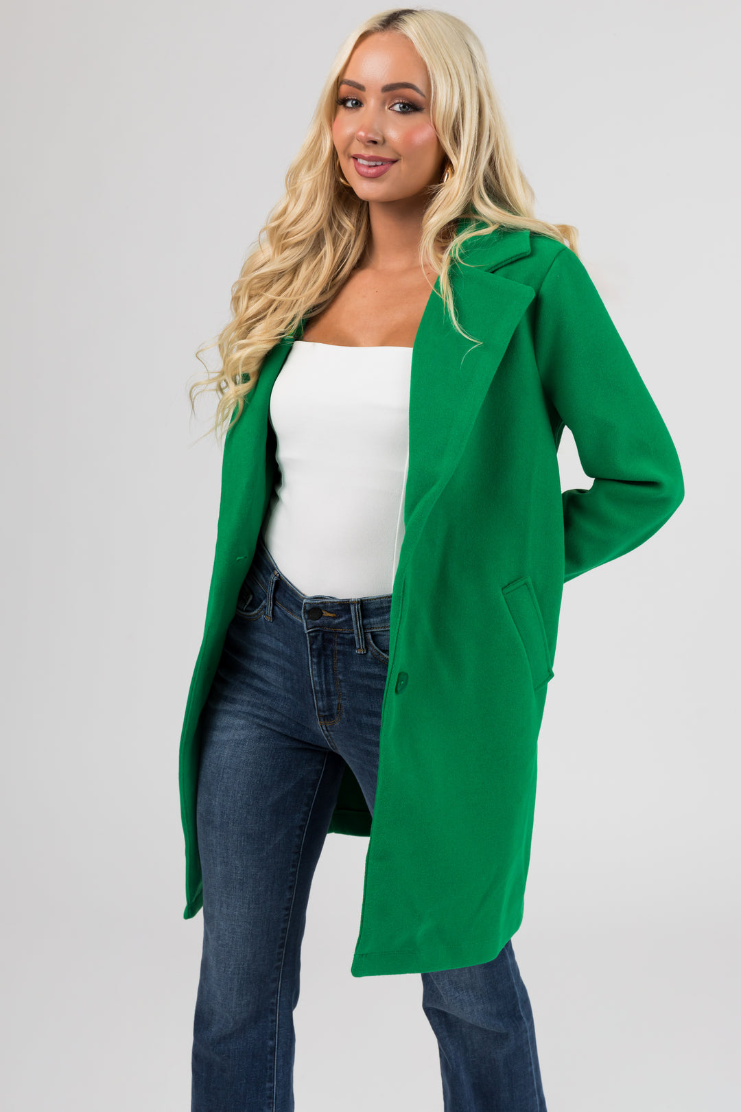 Kelly Green Collared V Neck Buttoned Coat & Lime Lush
