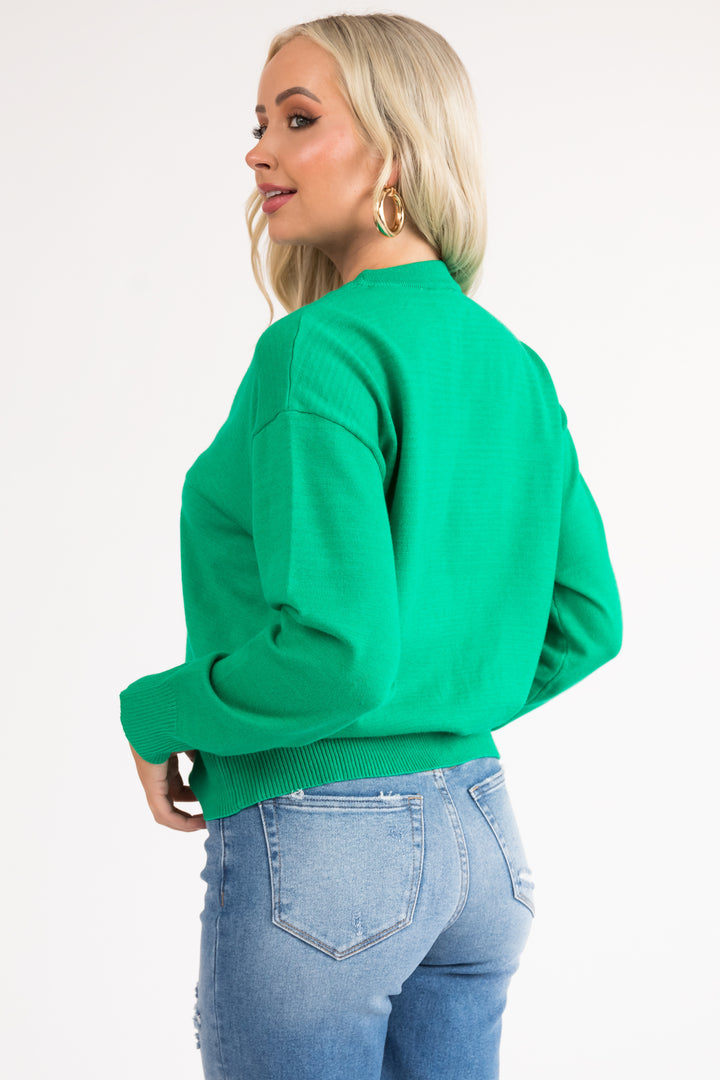 Kelly Green Crew Neck Soft Lightweight Sweater