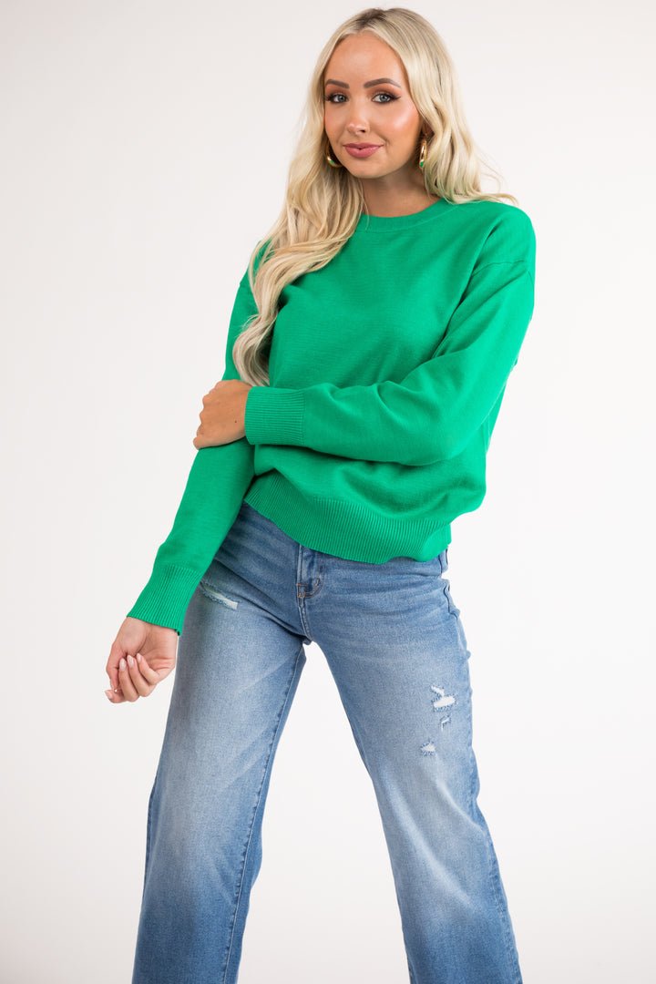 Kelly Green Crew Neck Soft Lightweight Sweater