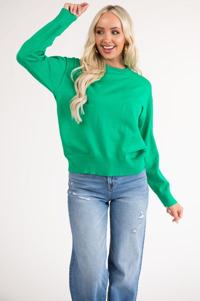 Kelly Green Crew Neck Soft Lightweight Sweater