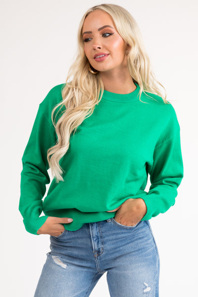 Kelly Green Crew Neck Soft Lightweight Sweater